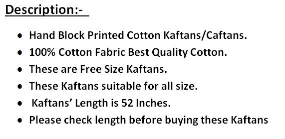 Hand Block Print Cotton Caftans For Women Free Size Maxi Traditional dress