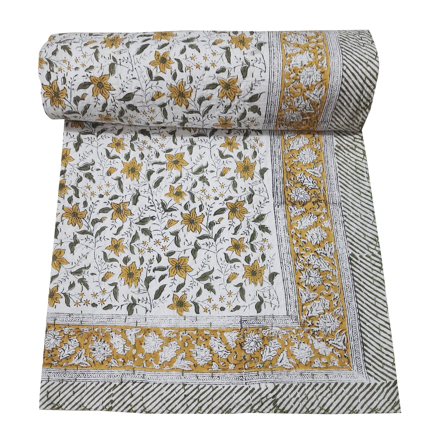 Handmade Cotton Kantha Bedspread Quilt Handmade Throw Blanket Gudari Traditional block Printed