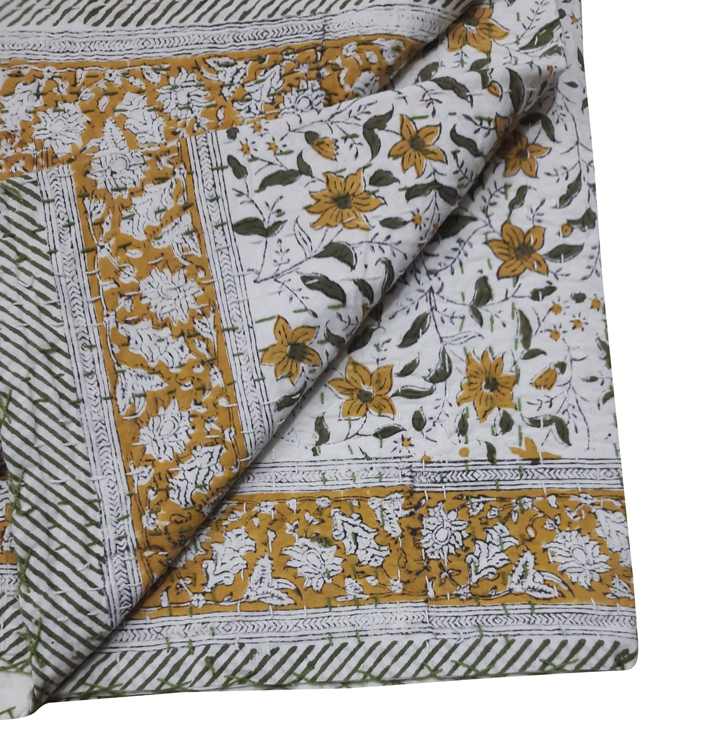Handmade Cotton Kantha Bedspread Quilt Handmade Throw Blanket Gudari Traditional block Printed