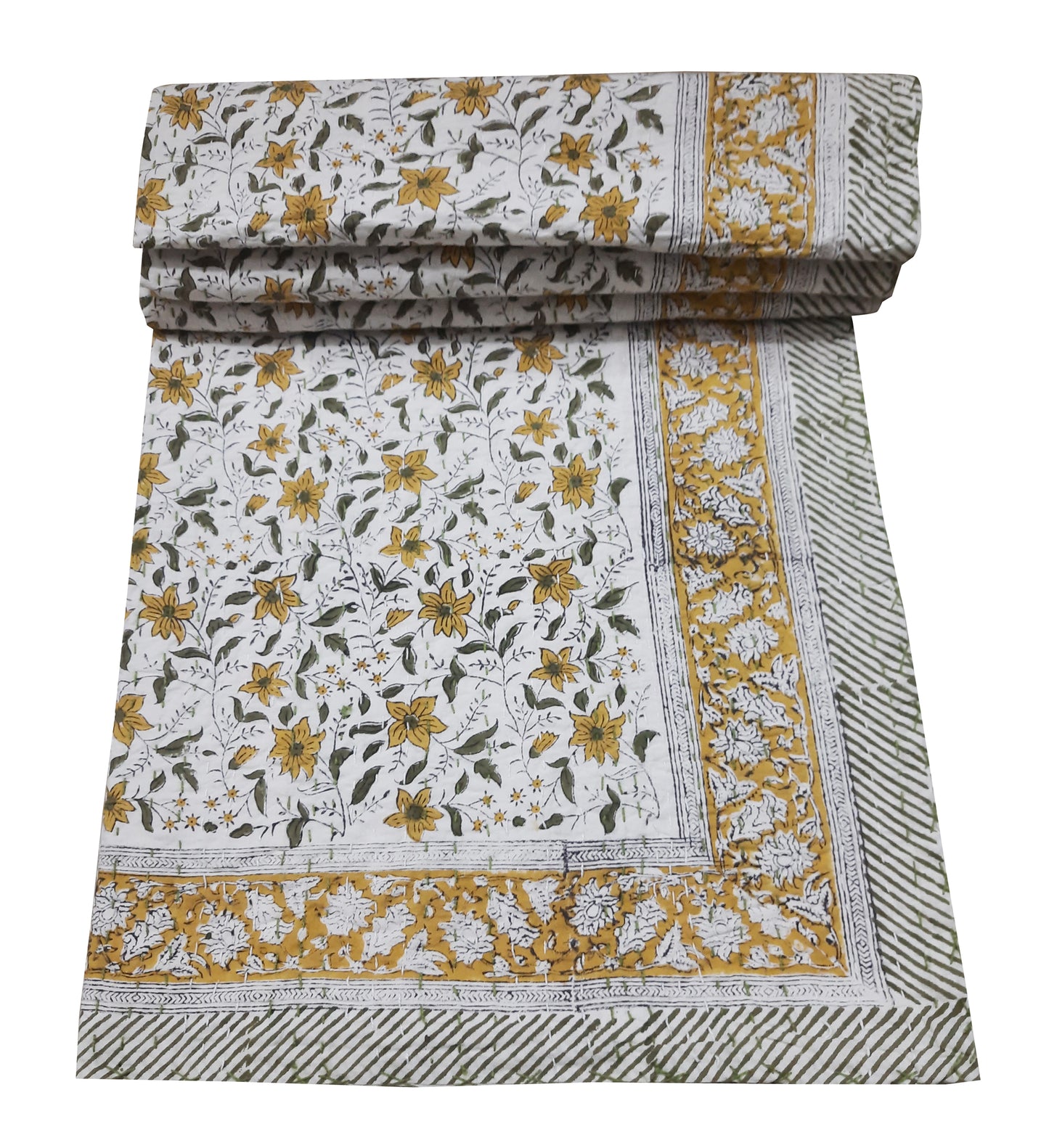 Handmade Cotton Kantha Bedspread Quilt Handmade Throw Blanket Gudari Traditional block Printed