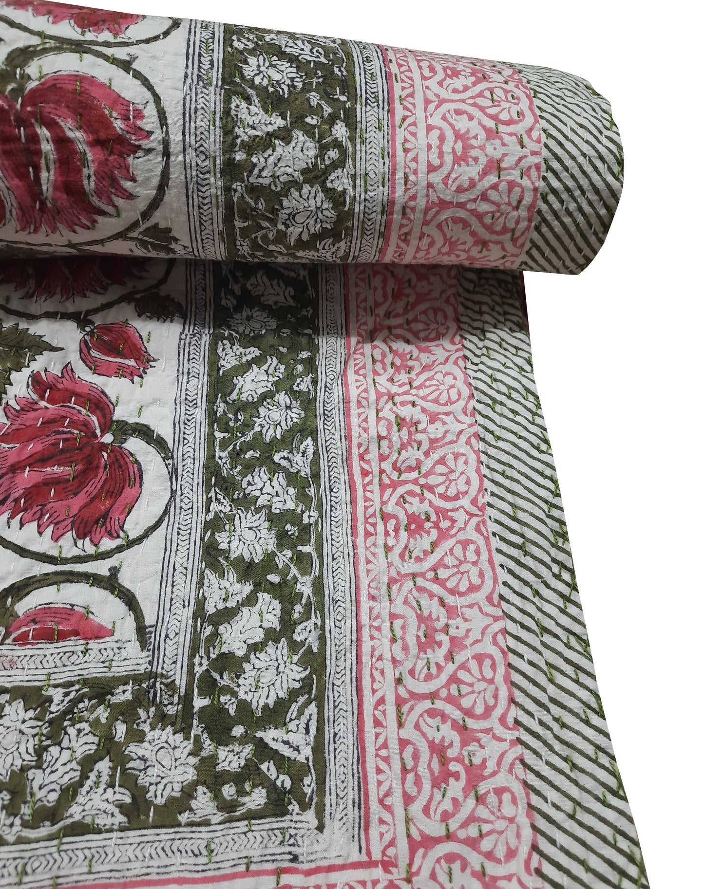 Handmade Cotton Kantha Bedspread Quilt Handmade Throw Blanket Gudari Traditional block Printed