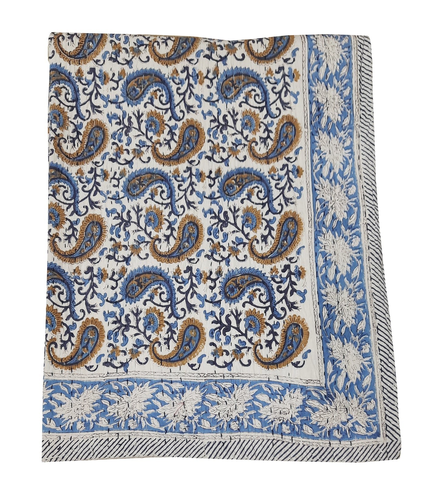 Handmade Cotton Kantha Bedspread Quilt Handmade Throw Blanket Gudari Traditional block Printed