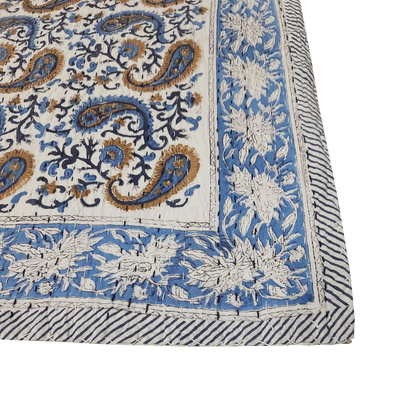 Handmade Cotton Kantha Bedspread Quilt Handmade Throw Blanket Gudari Traditional block Printed