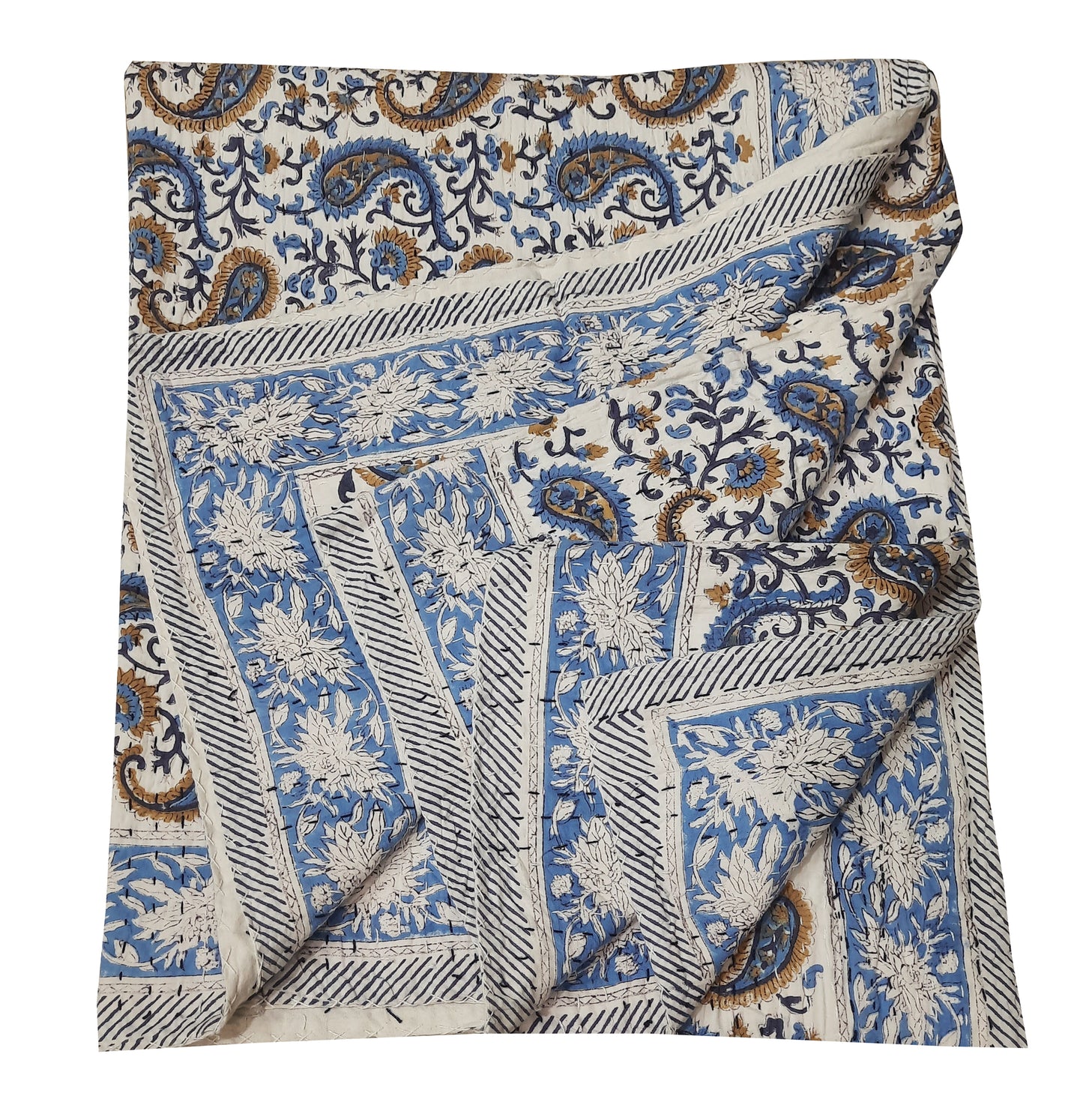Handmade Cotton Kantha Bedspread Quilt Handmade Throw Blanket Gudari Traditional block Printed