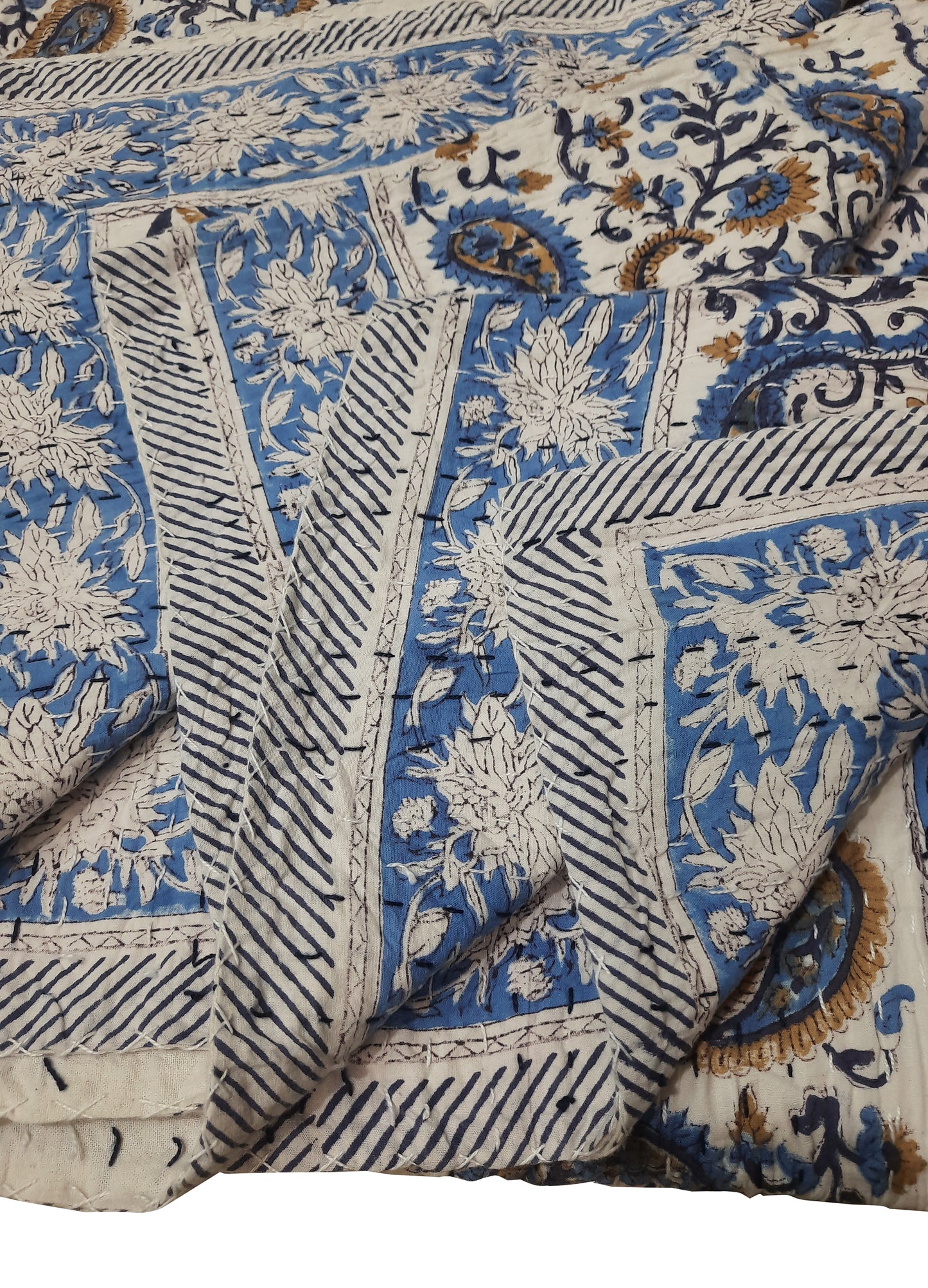 Handmade Cotton Kantha Bedspread Quilt Handmade Throw Blanket Gudari Traditional block Printed
