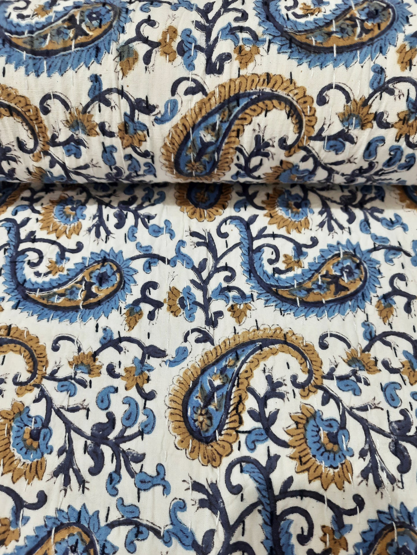 Handmade Cotton Kantha Bedspread Quilt Handmade Throw Blanket Gudari Traditional block Printed