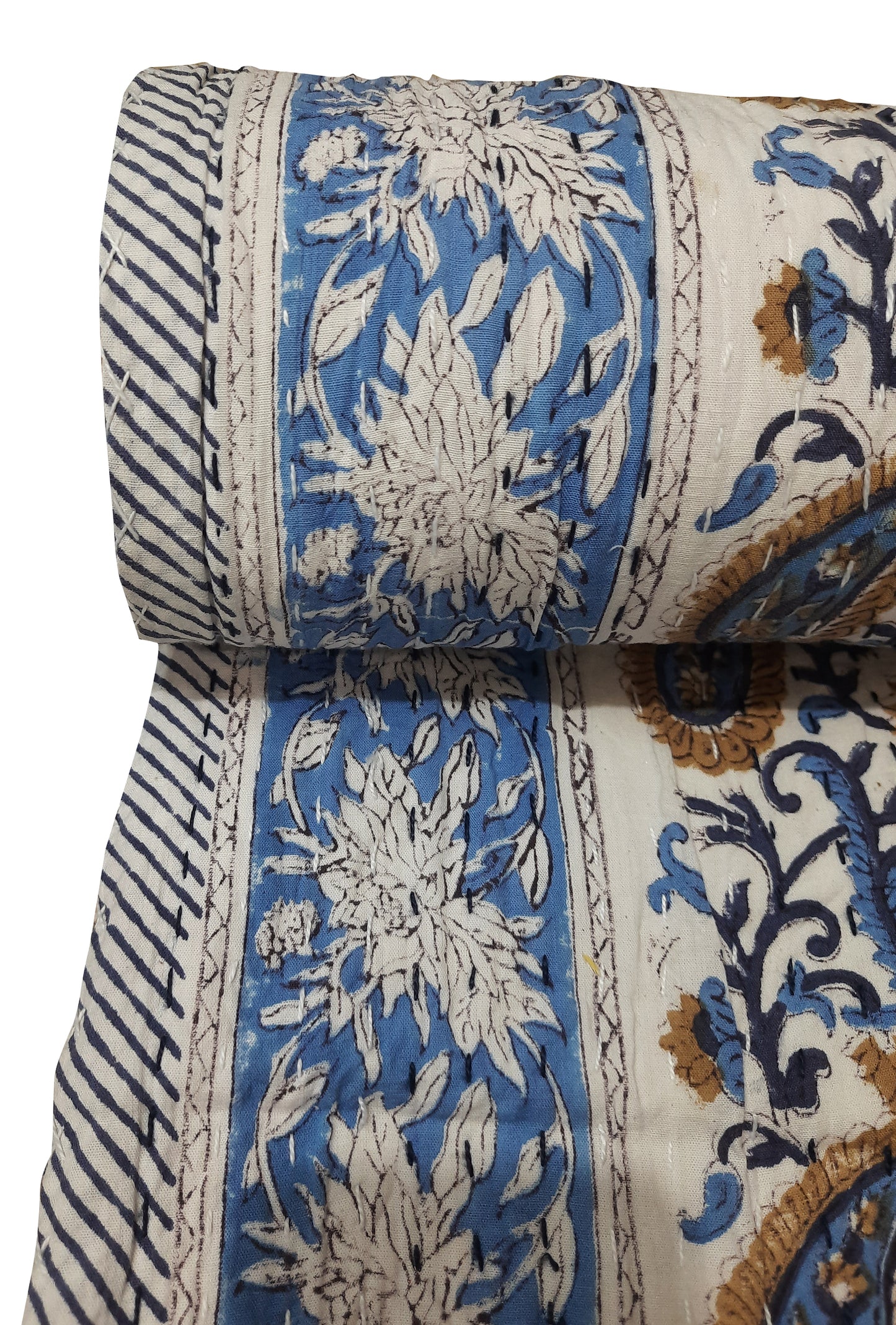 Handmade Cotton Kantha Bedspread Quilt Handmade Throw Blanket Gudari Traditional block Printed