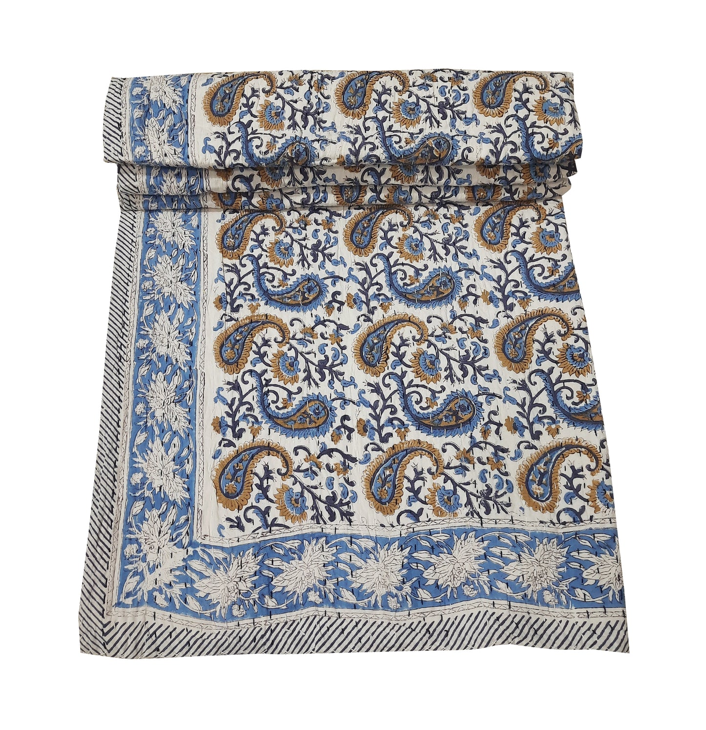 Handmade Cotton Kantha Bedspread Quilt Handmade Throw Blanket Gudari Traditional block Printed