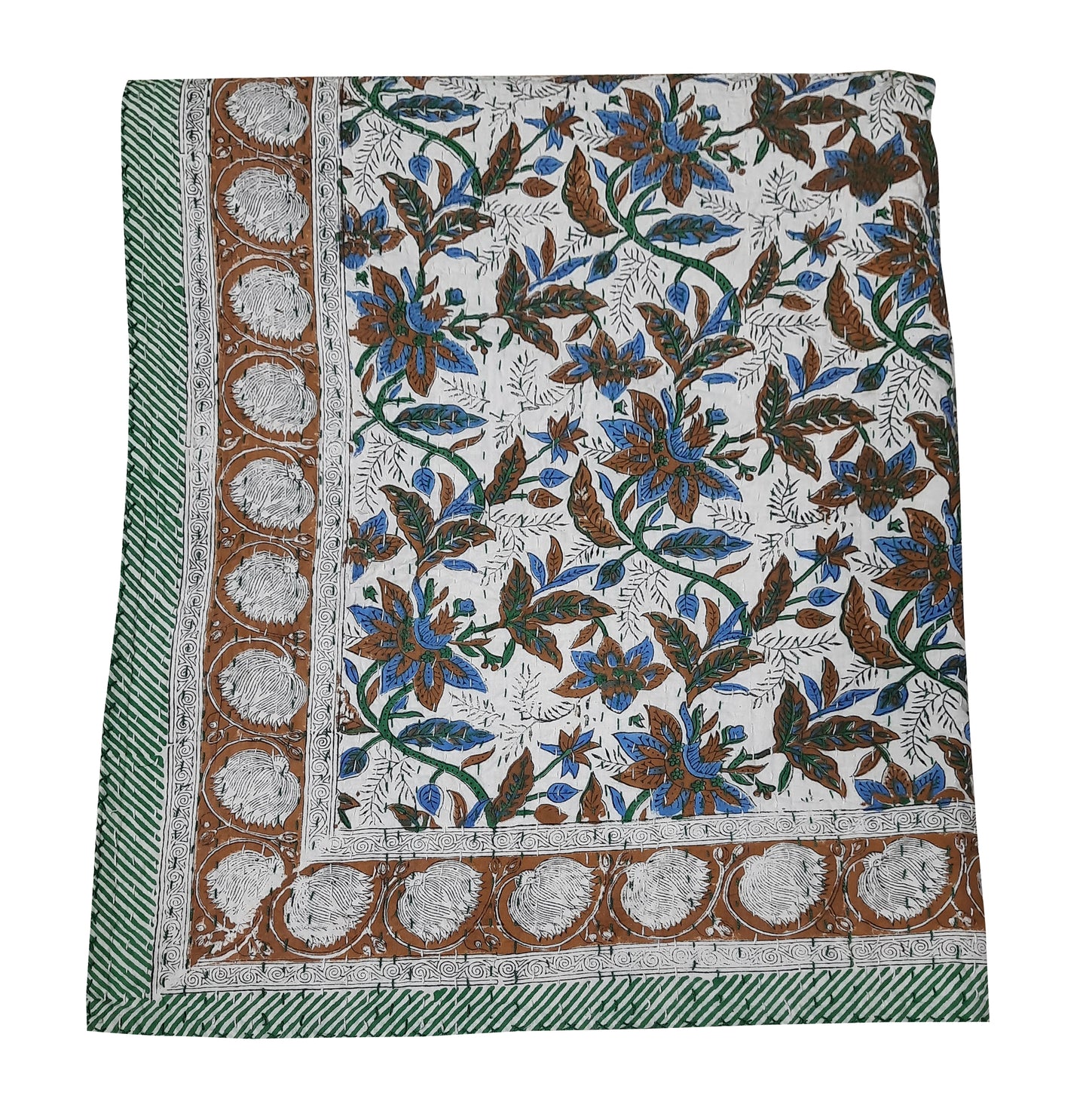Handmade Cotton Kantha Bedspread Quilt Handmade Throw Blanket Gudari Traditional block Printed