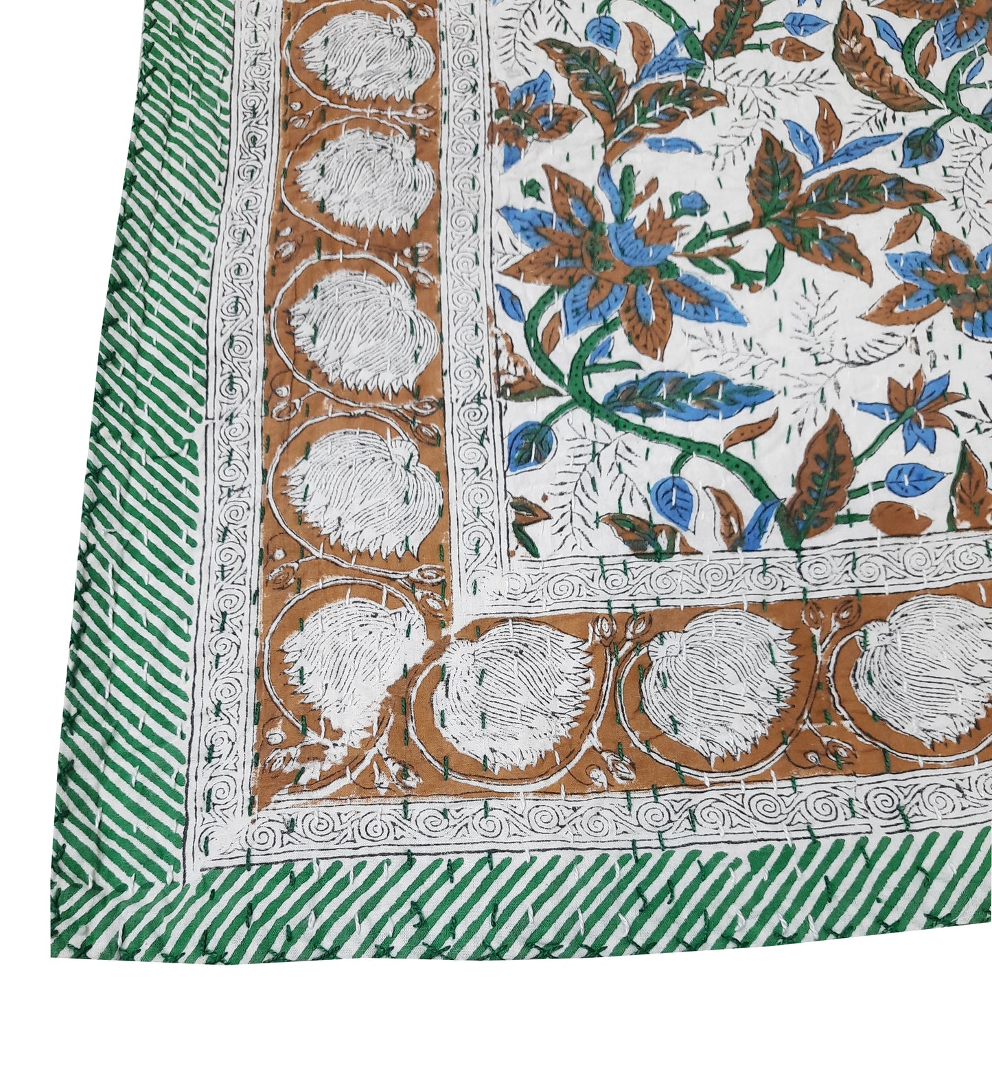 Handmade Cotton Kantha Bedspread Quilt Handmade Throw Blanket Gudari Traditional block Printed