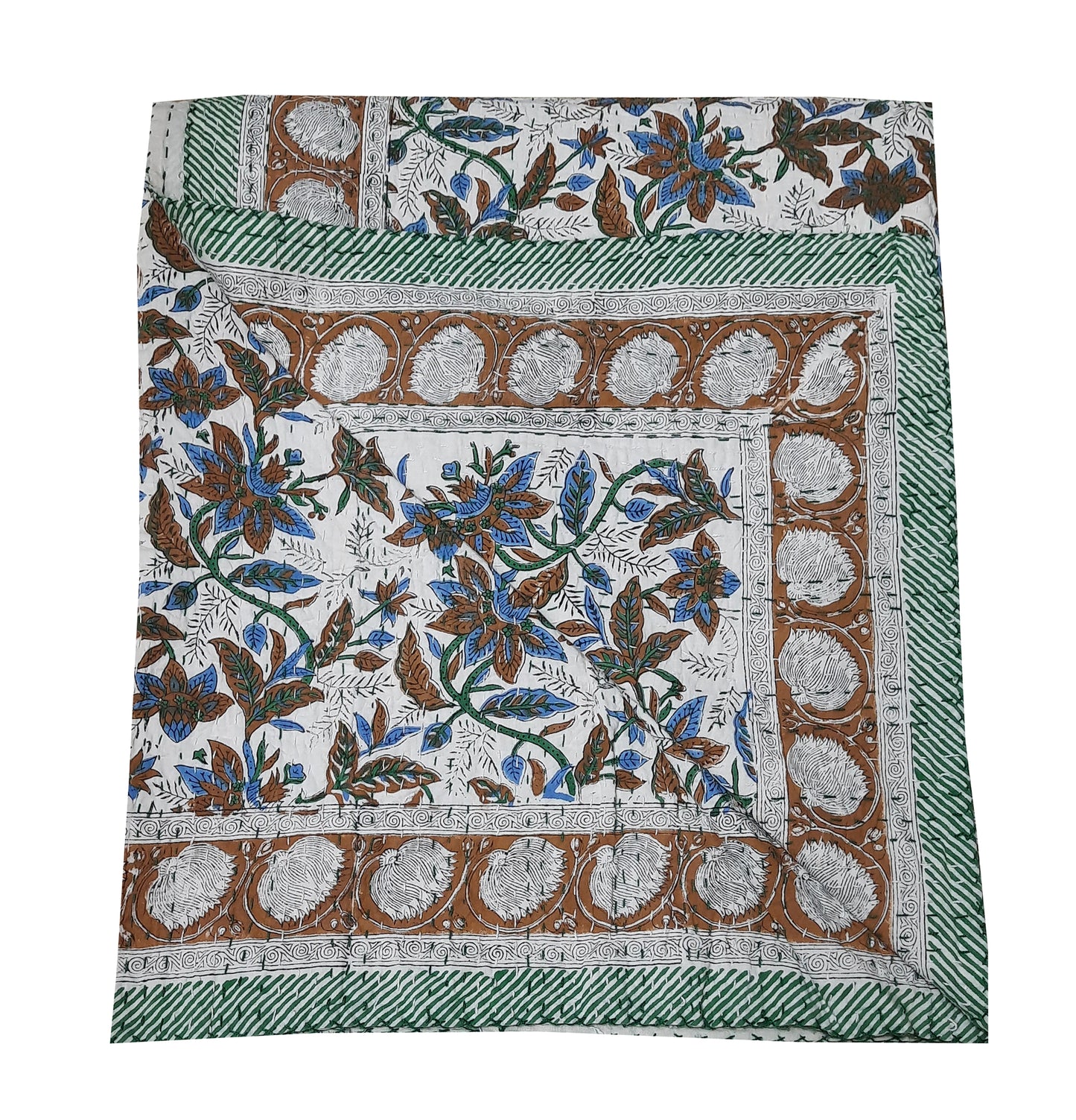 Handmade Cotton Kantha Bedspread Quilt Handmade Throw Blanket Gudari Traditional block Printed
