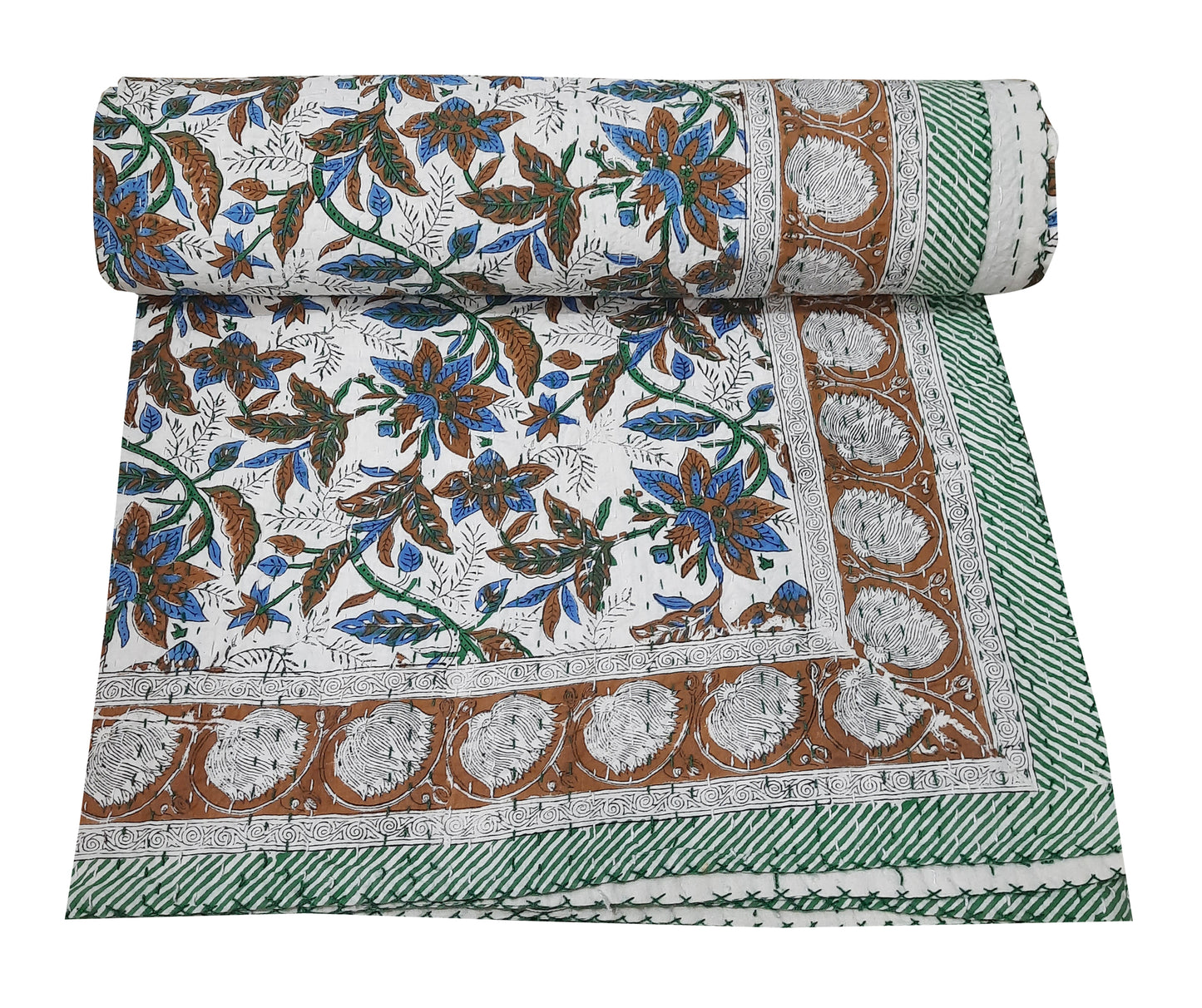 Handmade Cotton Kantha Bedspread Quilt Handmade Throw Blanket Gudari Traditional block Printed