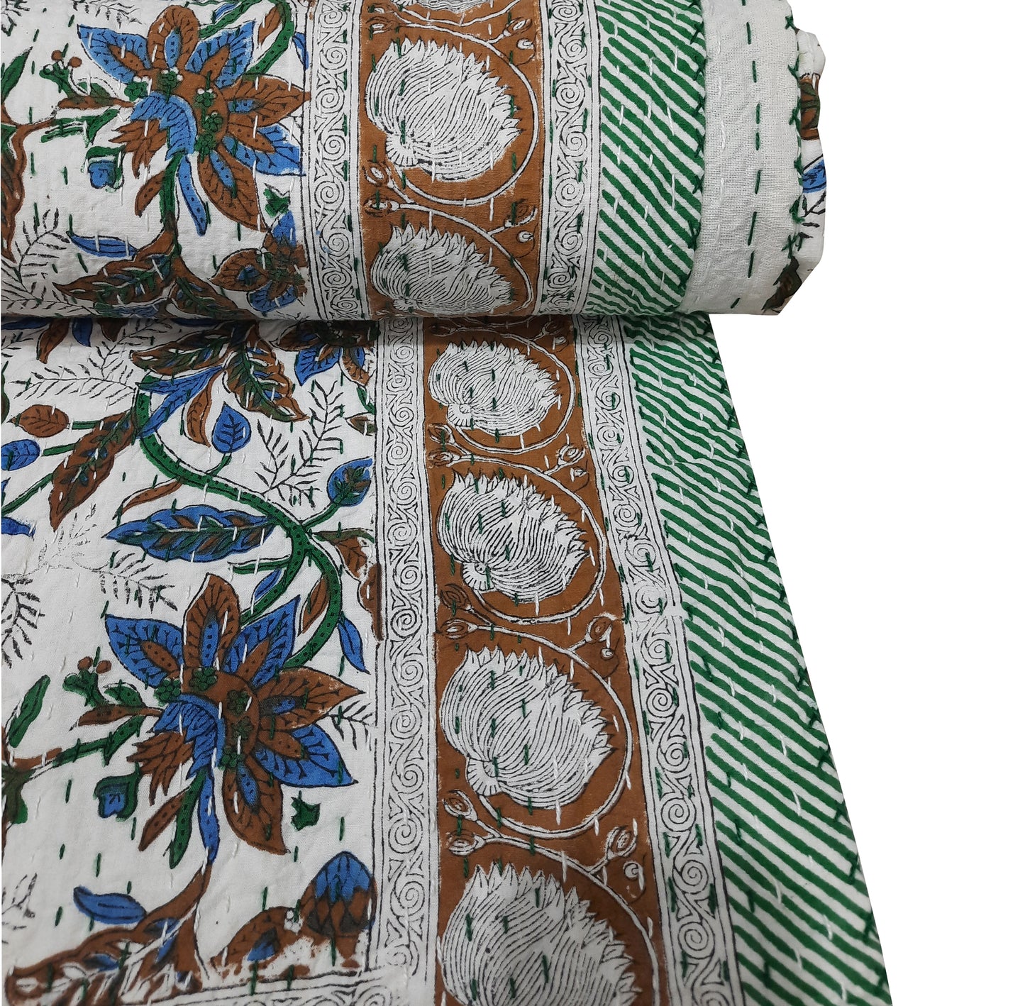Handmade Cotton Kantha Bedspread Quilt Handmade Throw Blanket Gudari Traditional block Printed