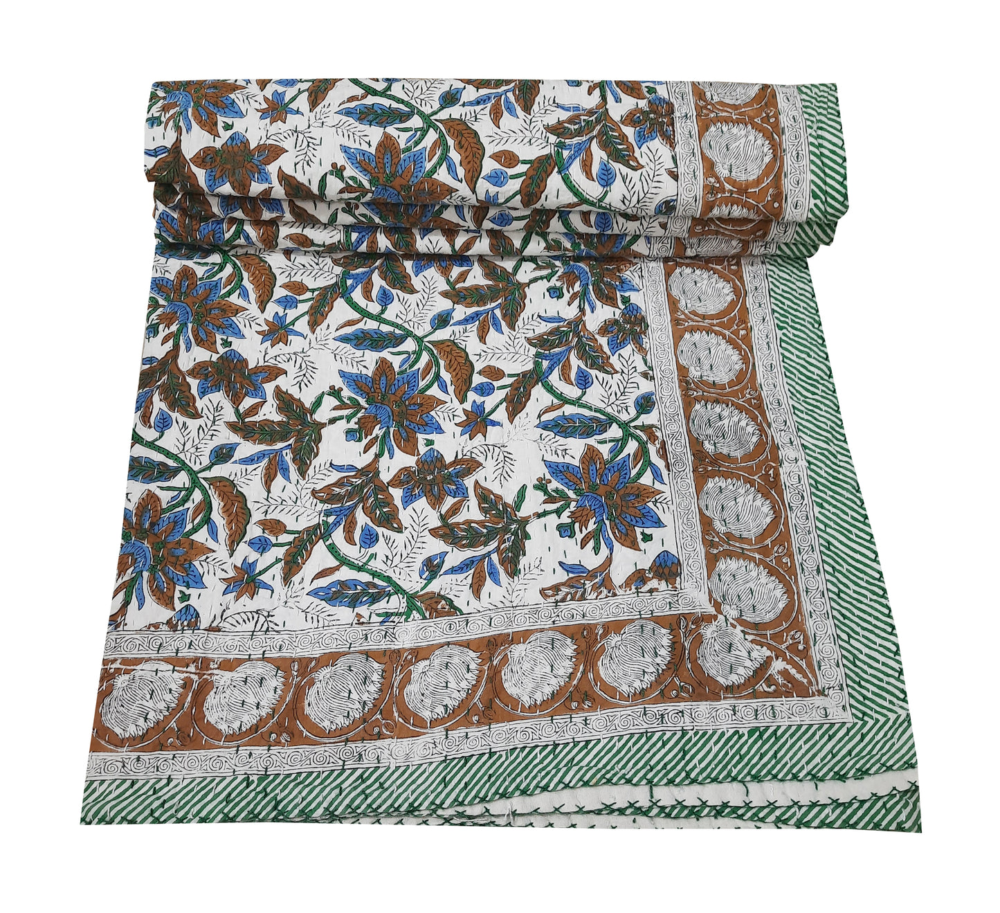 Handmade Cotton Kantha Bedspread Quilt Handmade Throw Blanket Gudari Traditional block Printed