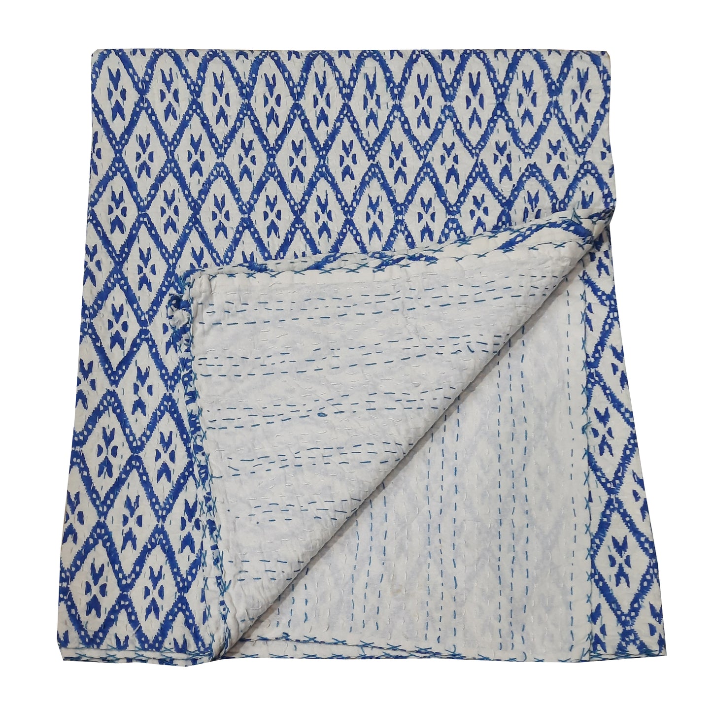 Handmade Cotton Kantha Bedspread Quilt Handmade Throw Blanket Gudari Traditional block Printed