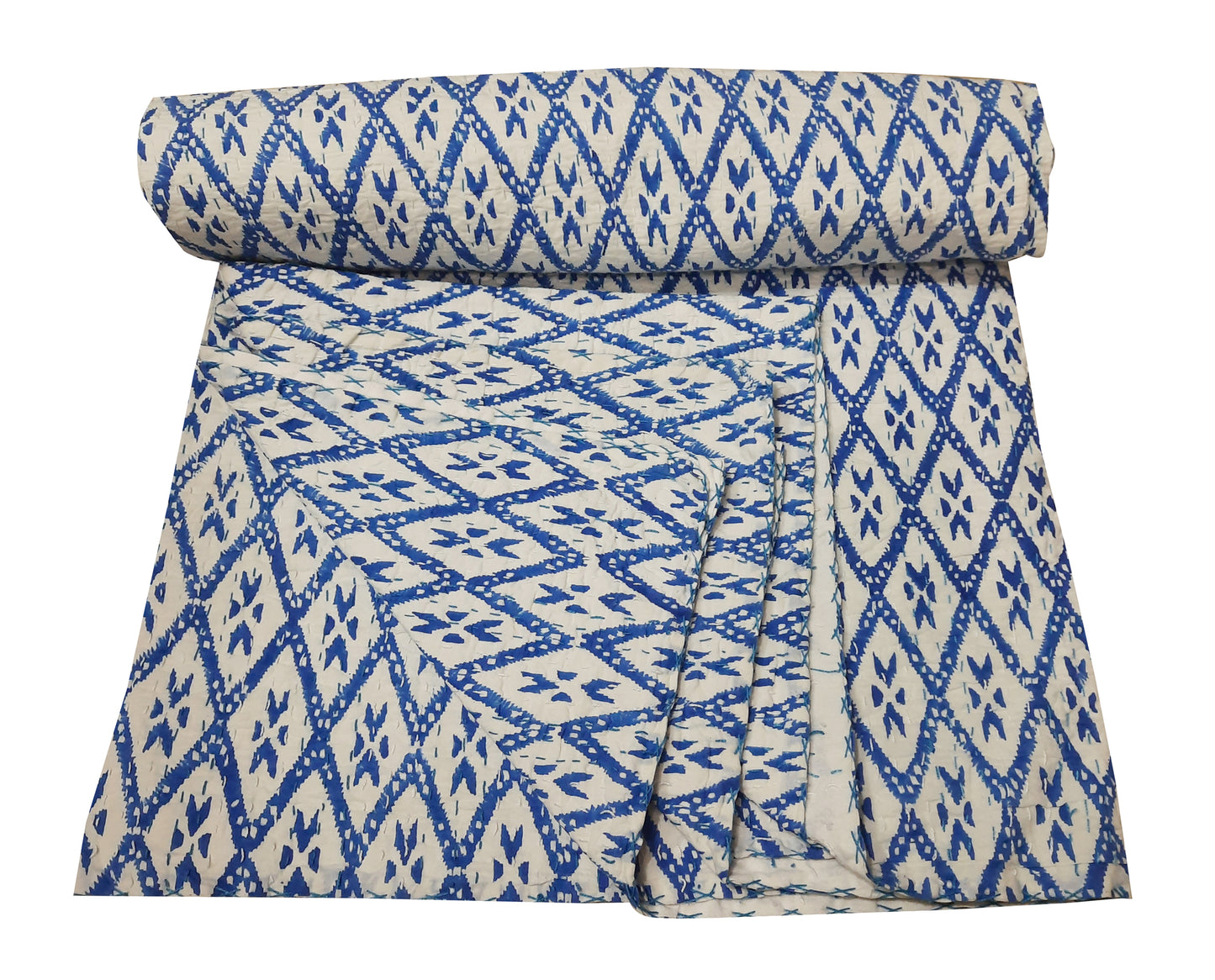 Handmade Cotton Kantha Bedspread Quilt Handmade Throw Blanket Gudari Traditional block Printed
