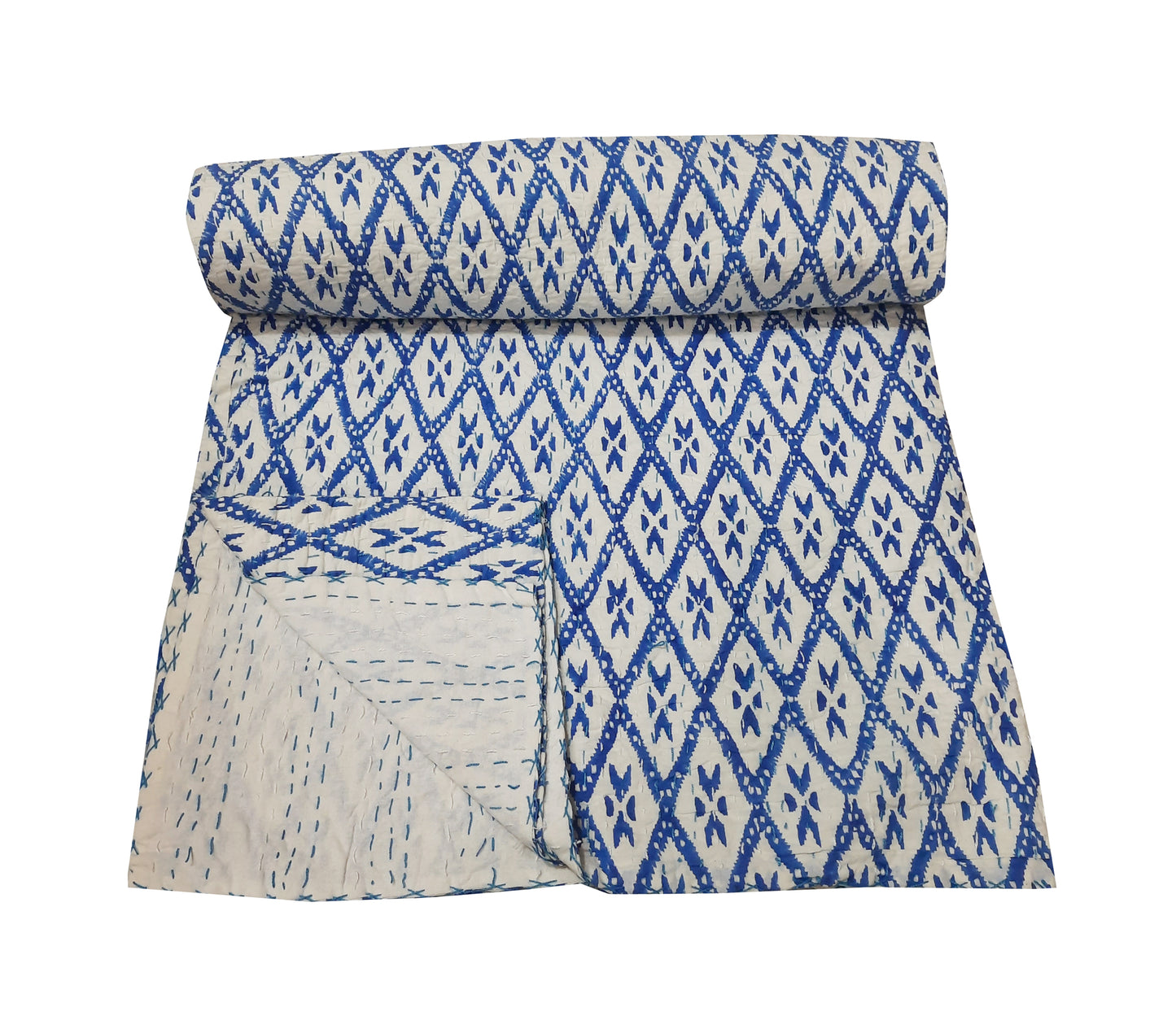 Handmade Cotton Kantha Bedspread Quilt Handmade Throw Blanket Gudari Traditional block Printed