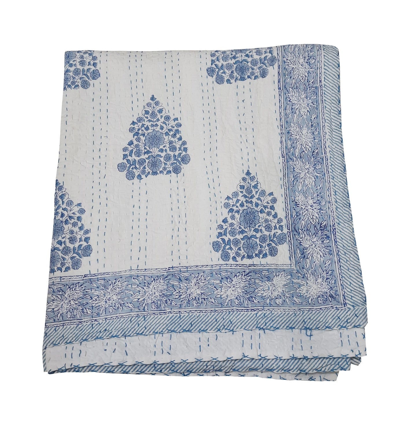 Handmade Cotton Kantha Bedspread Quilt Handmade Throw Blanket Gudari Traditional block Printed