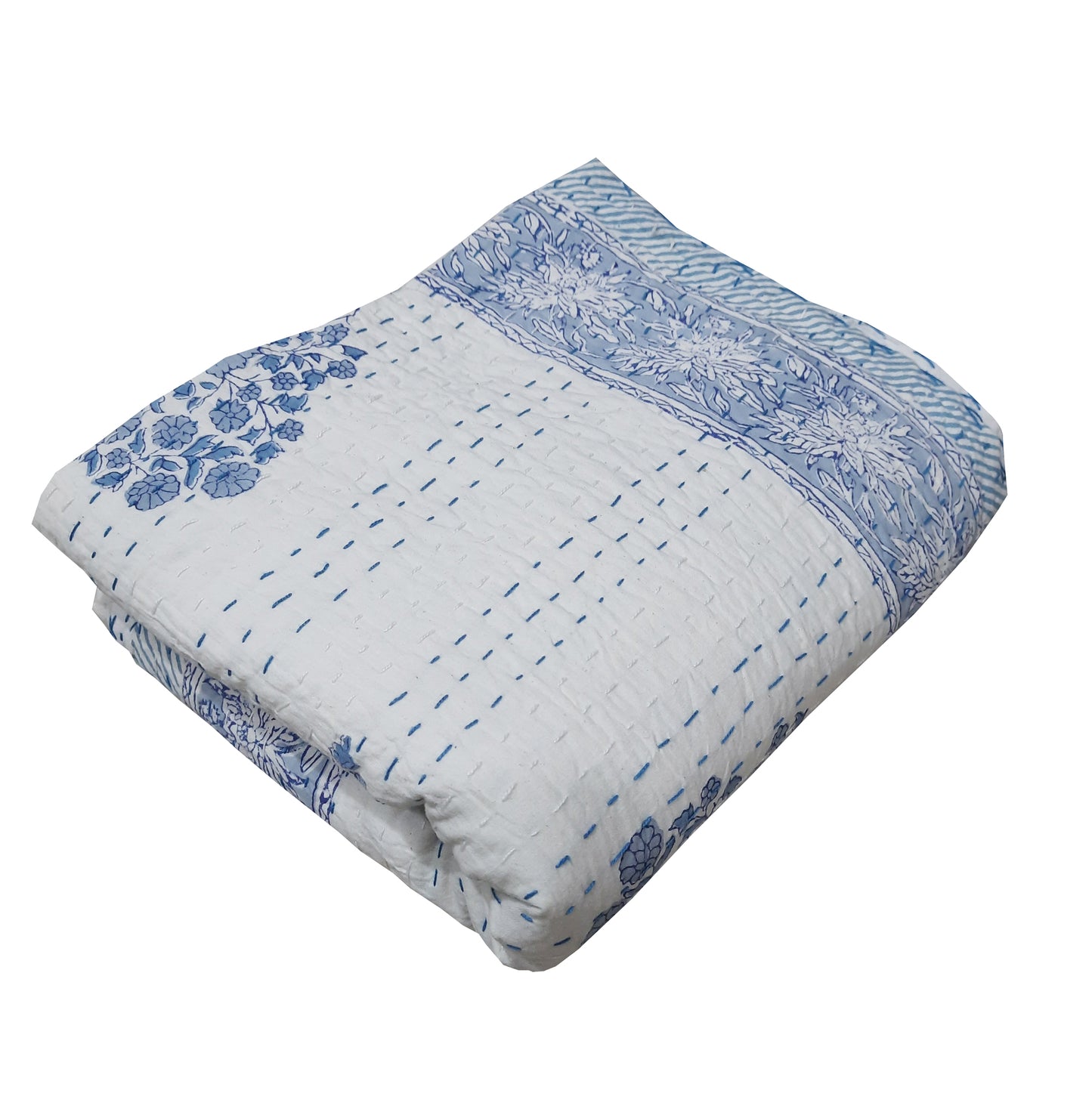Handmade Cotton Kantha Bedspread Quilt Handmade Throw Blanket Gudari Traditional block Printed