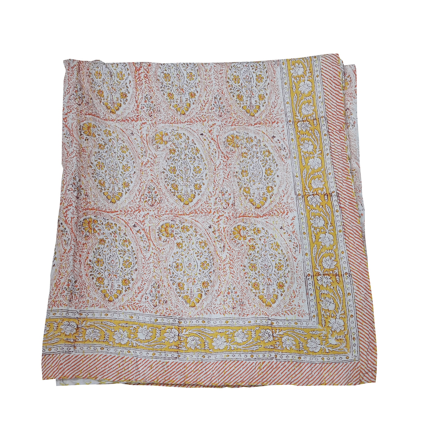 Handmade Cotton Kantha Bedspread Quilt Handmade Throw Blanket Gudari Traditional block Printed