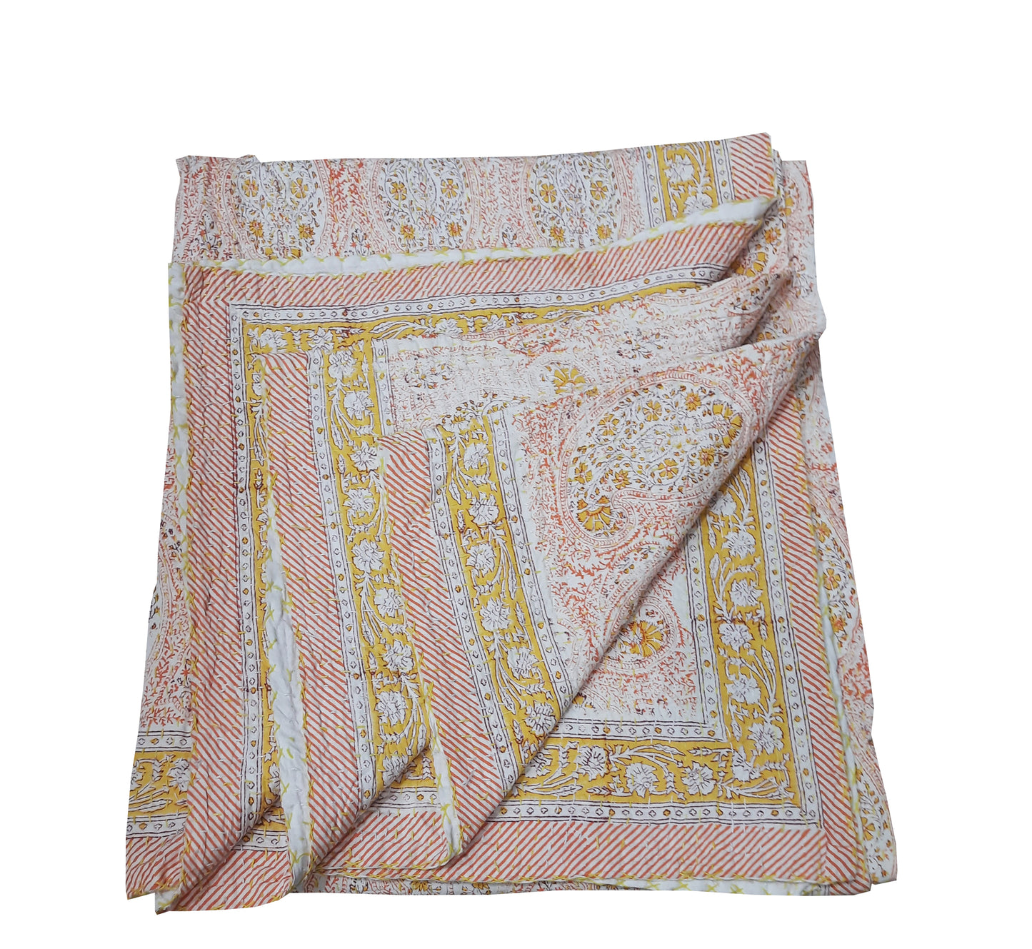 Handmade Cotton Kantha Bedspread Quilt Handmade Throw Blanket Gudari Traditional block Printed
