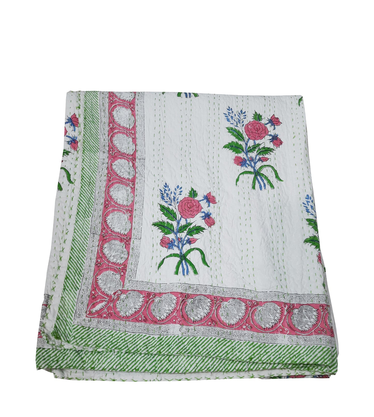 Handmade Cotton Kantha Bedspread Quilt Handmade Throw Blanket Gudari Traditional block Printed