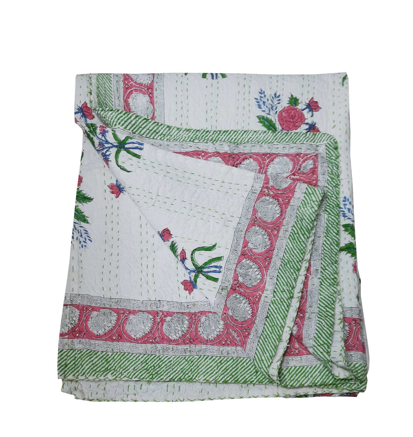 Handmade Cotton Kantha Bedspread Quilt Handmade Throw Blanket Gudari Traditional block Printed