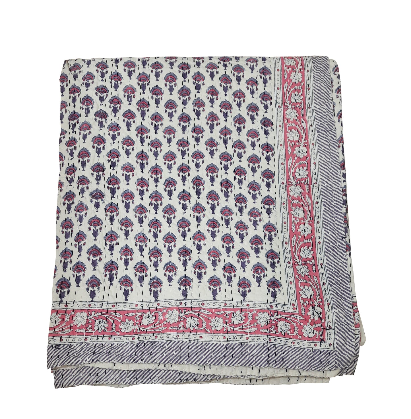 Handmade Cotton Kantha Bedspread Quilt Handmade Throw Blanket Gudari Traditional block Printed