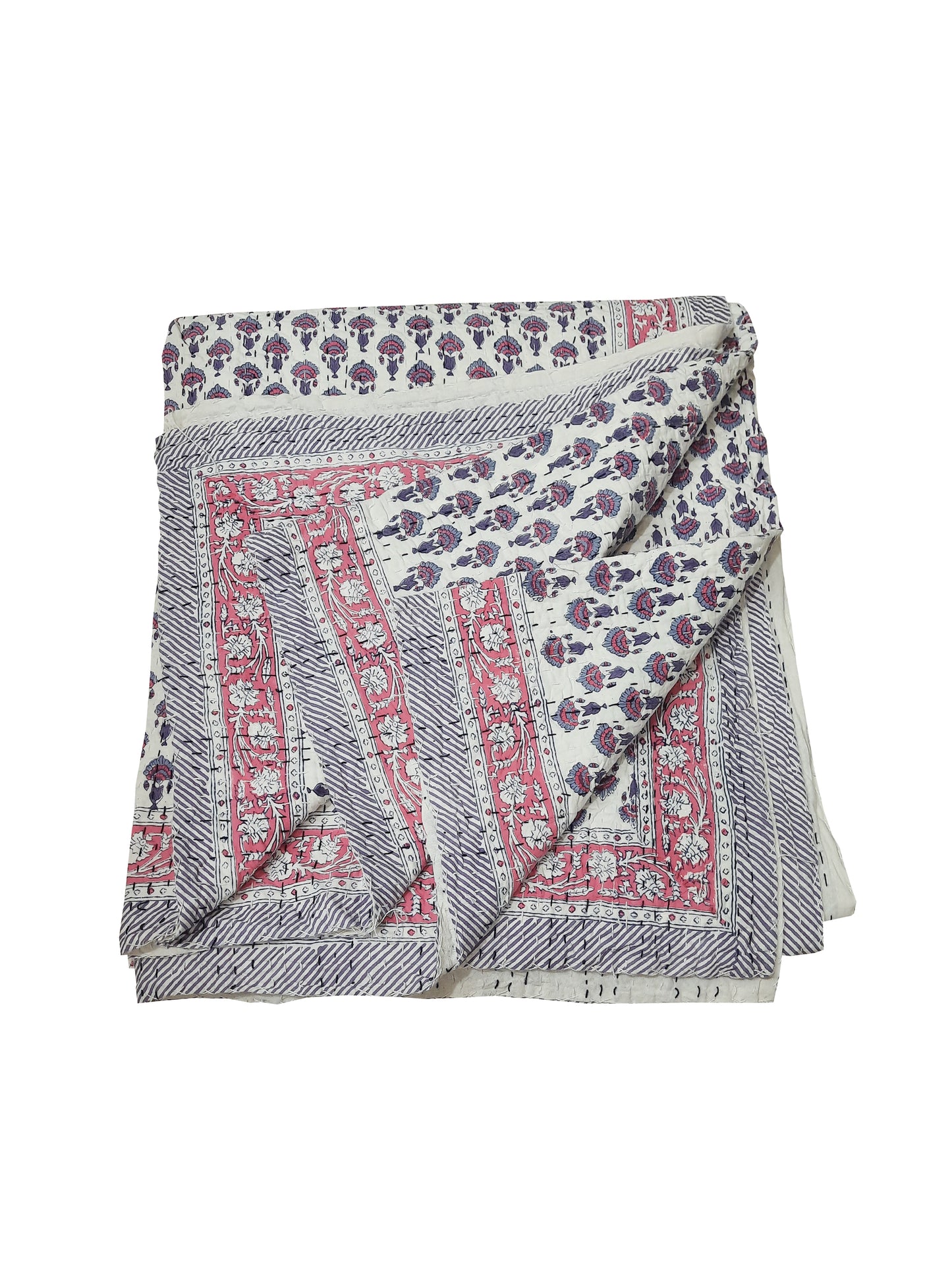 Handmade Cotton Kantha Bedspread Quilt Handmade Throw Blanket Gudari Traditional block Printed
