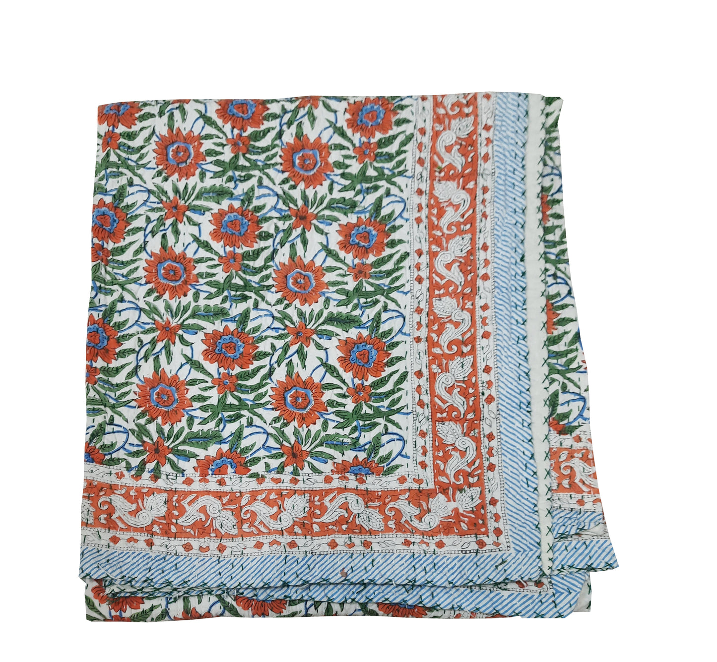 Handmade Cotton Kantha Bedspread Quilt Handmade Throw Blanket Gudari Traditional block Printed