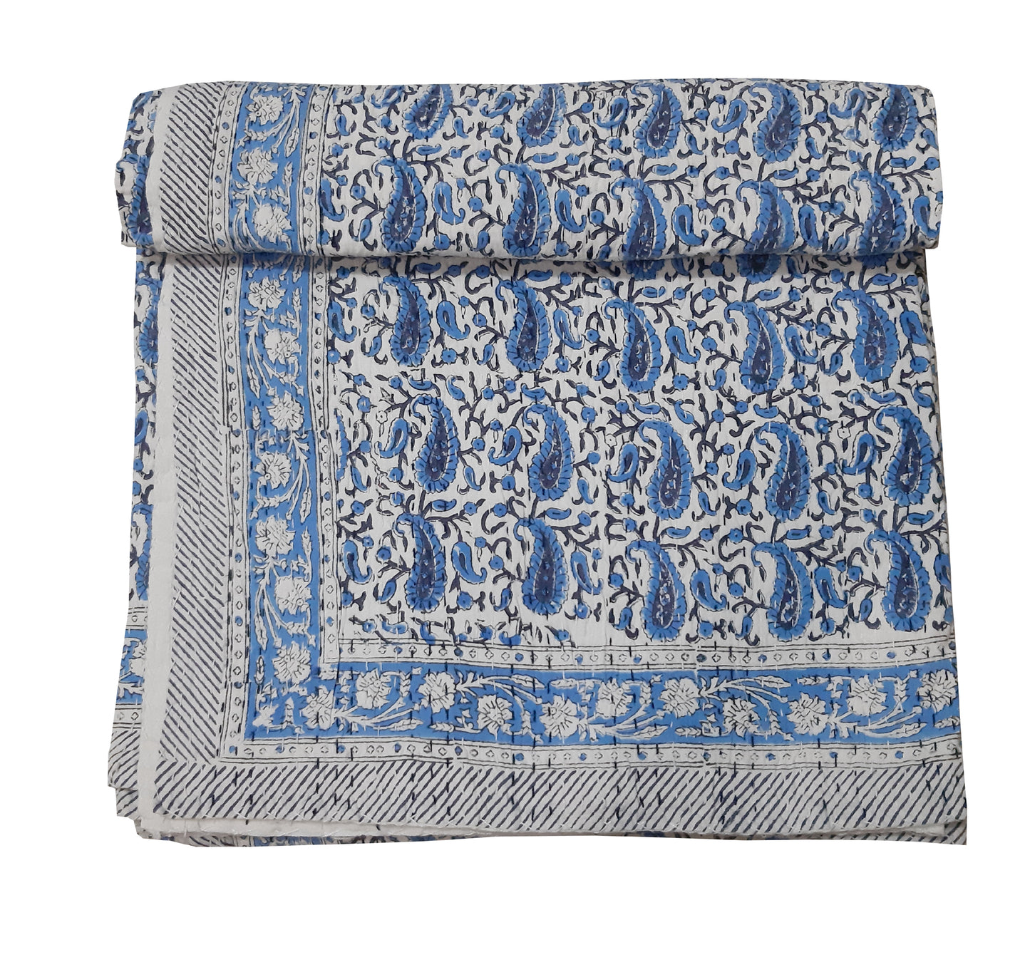 Handmade Cotton Kantha Bedspread Quilt Handmade Throw Blanket Gudari Traditional block Printed
