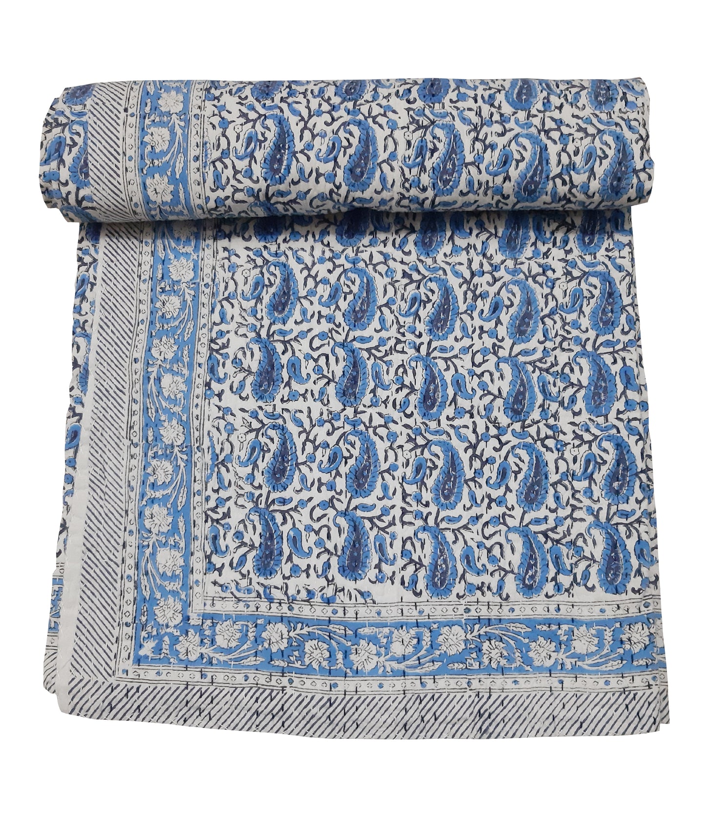 Handmade Cotton Kantha Bedspread Quilt Handmade Throw Blanket Gudari Traditional block Printed