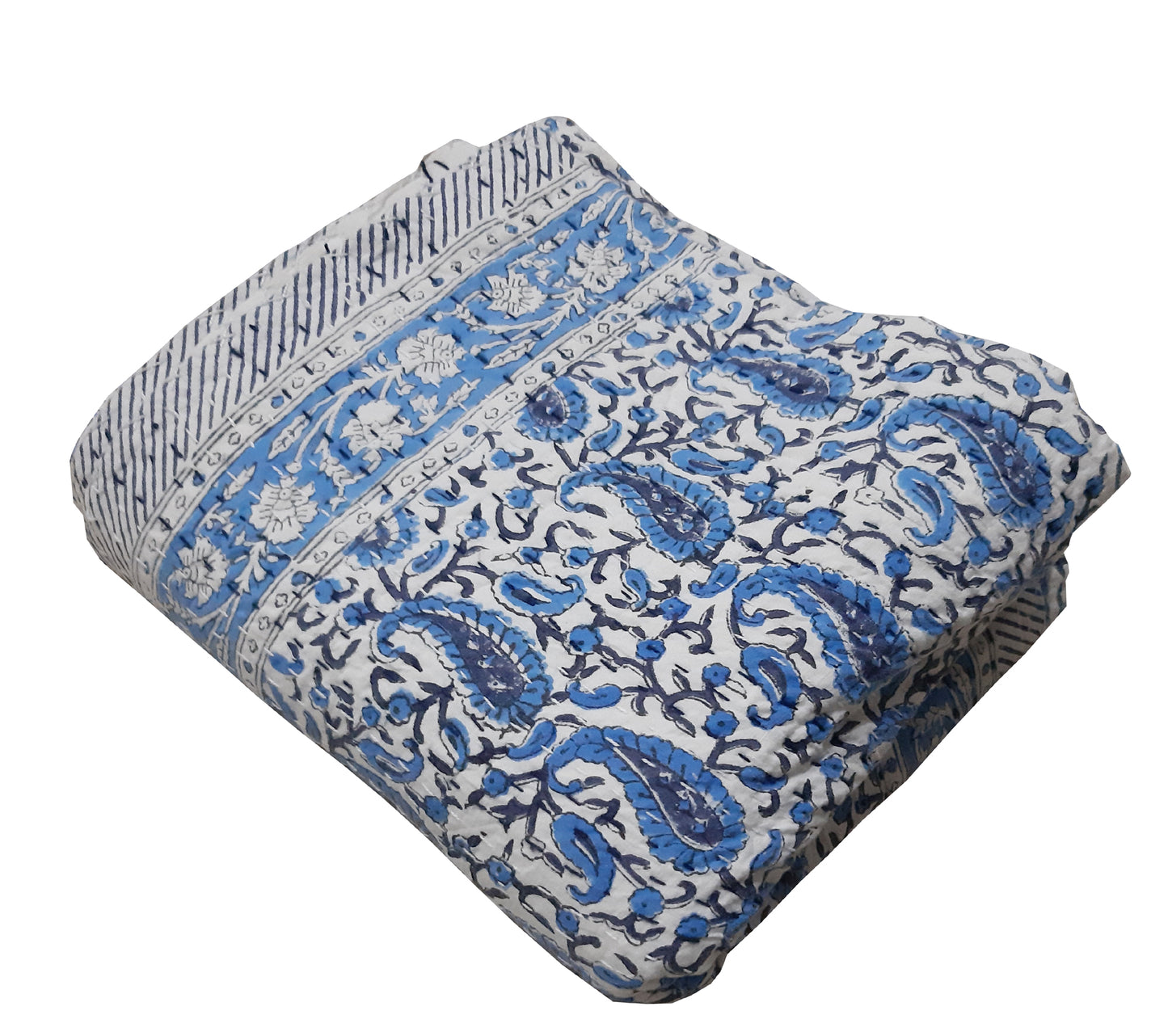 Handmade Cotton Kantha Bedspread Quilt Handmade Throw Blanket Gudari Traditional block Printed