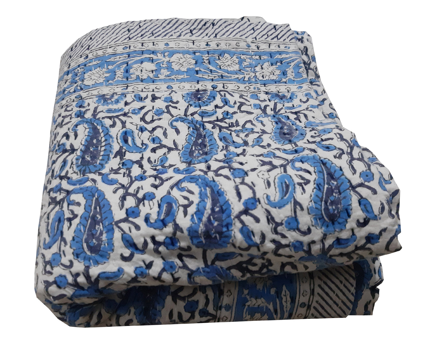 Handmade Cotton Kantha Bedspread Quilt Handmade Throw Blanket Gudari Traditional block Printed