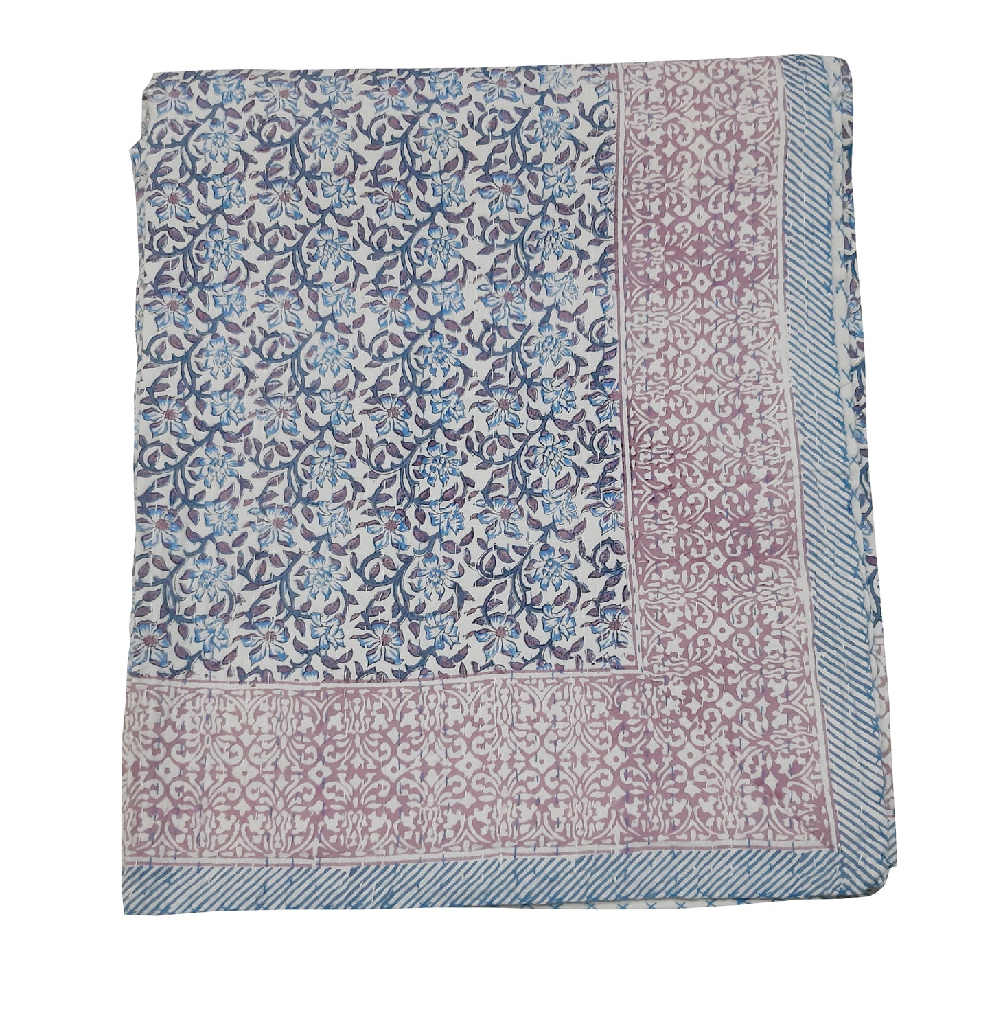 Handmade Cotton Kantha Bedspread Quilt Handmade Throw Blanket Gudari Traditional block Printed