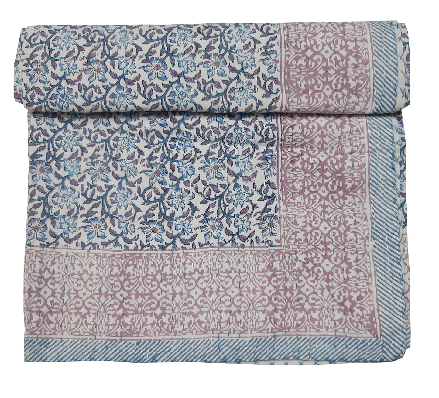 Handmade Cotton Kantha Bedspread Quilt Handmade Throw Blanket Gudari Traditional block Printed