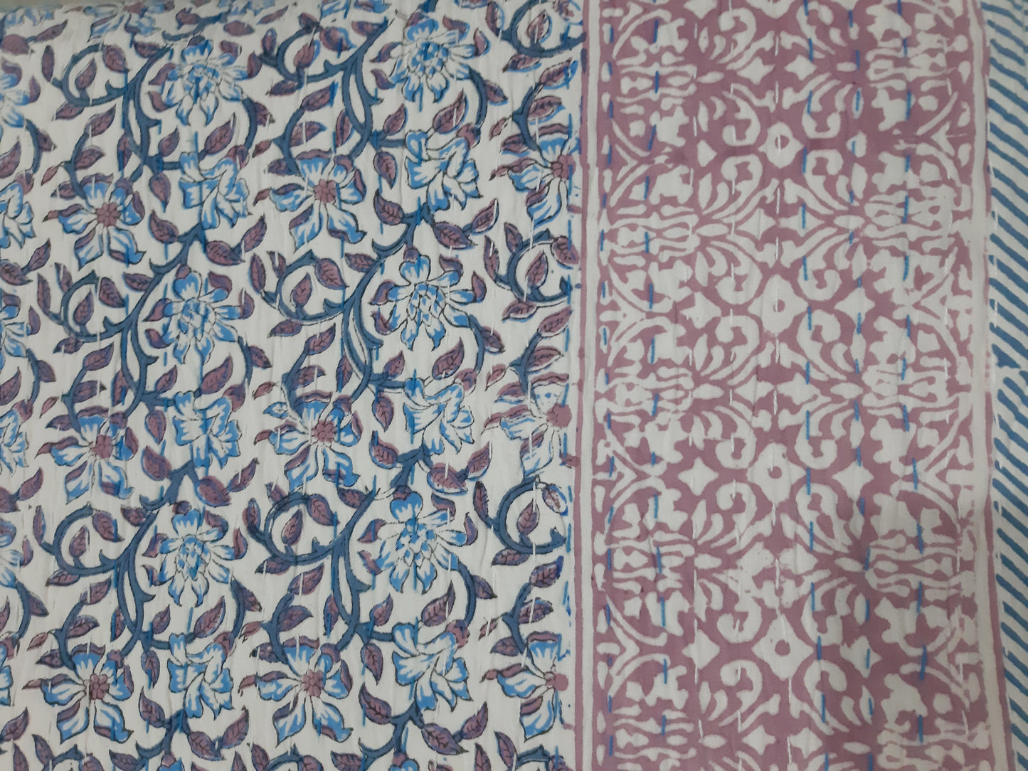 Handmade Cotton Kantha Bedspread Quilt Handmade Throw Blanket Gudari Traditional block Printed