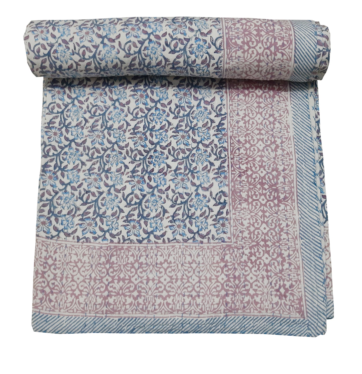 Handmade Cotton Kantha Bedspread Quilt Handmade Throw Blanket Gudari Traditional block Printed