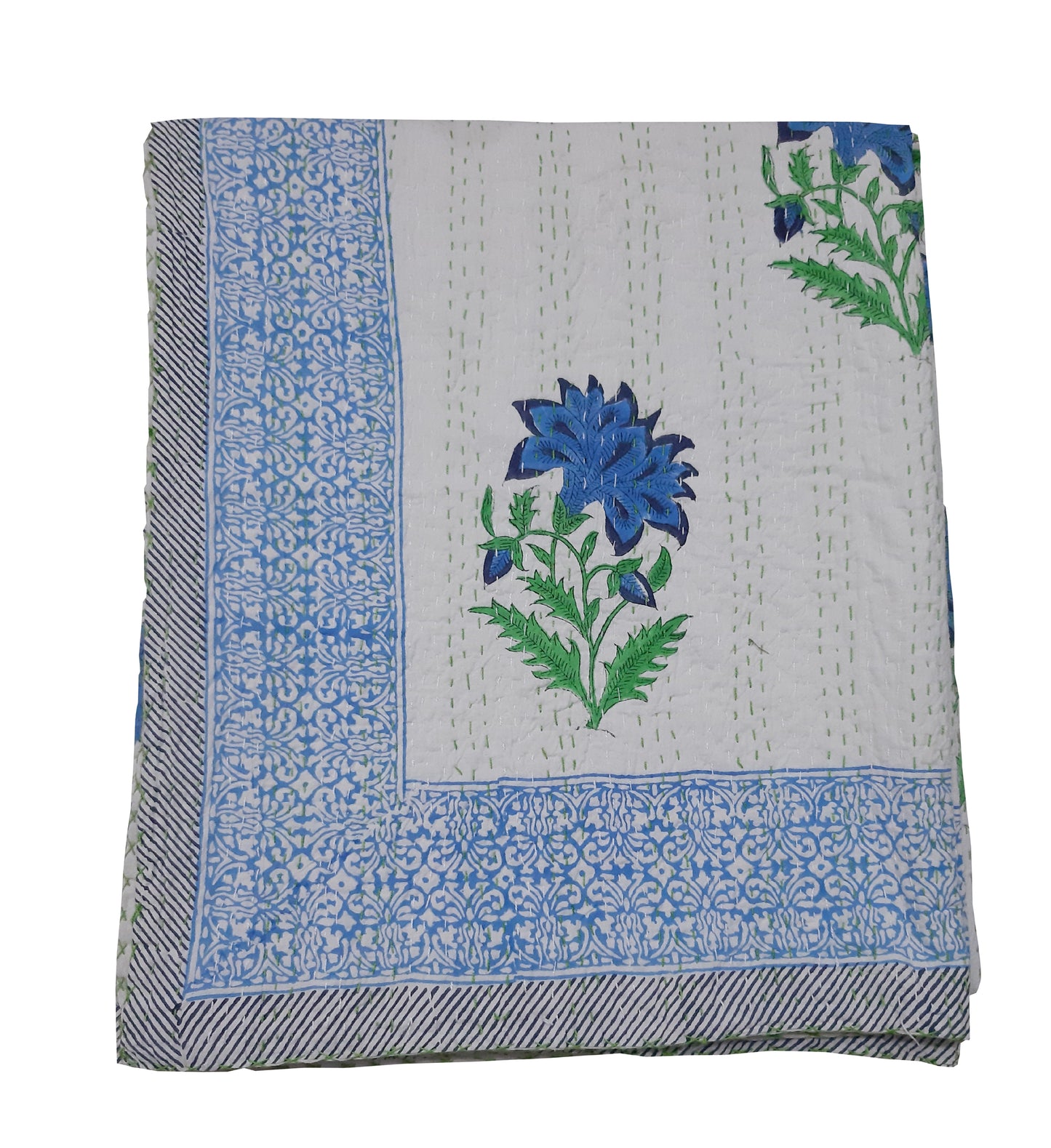 Handmade Cotton Kantha Bedspread Quilt Handmade Throw Blanket Gudari Traditional block Printed