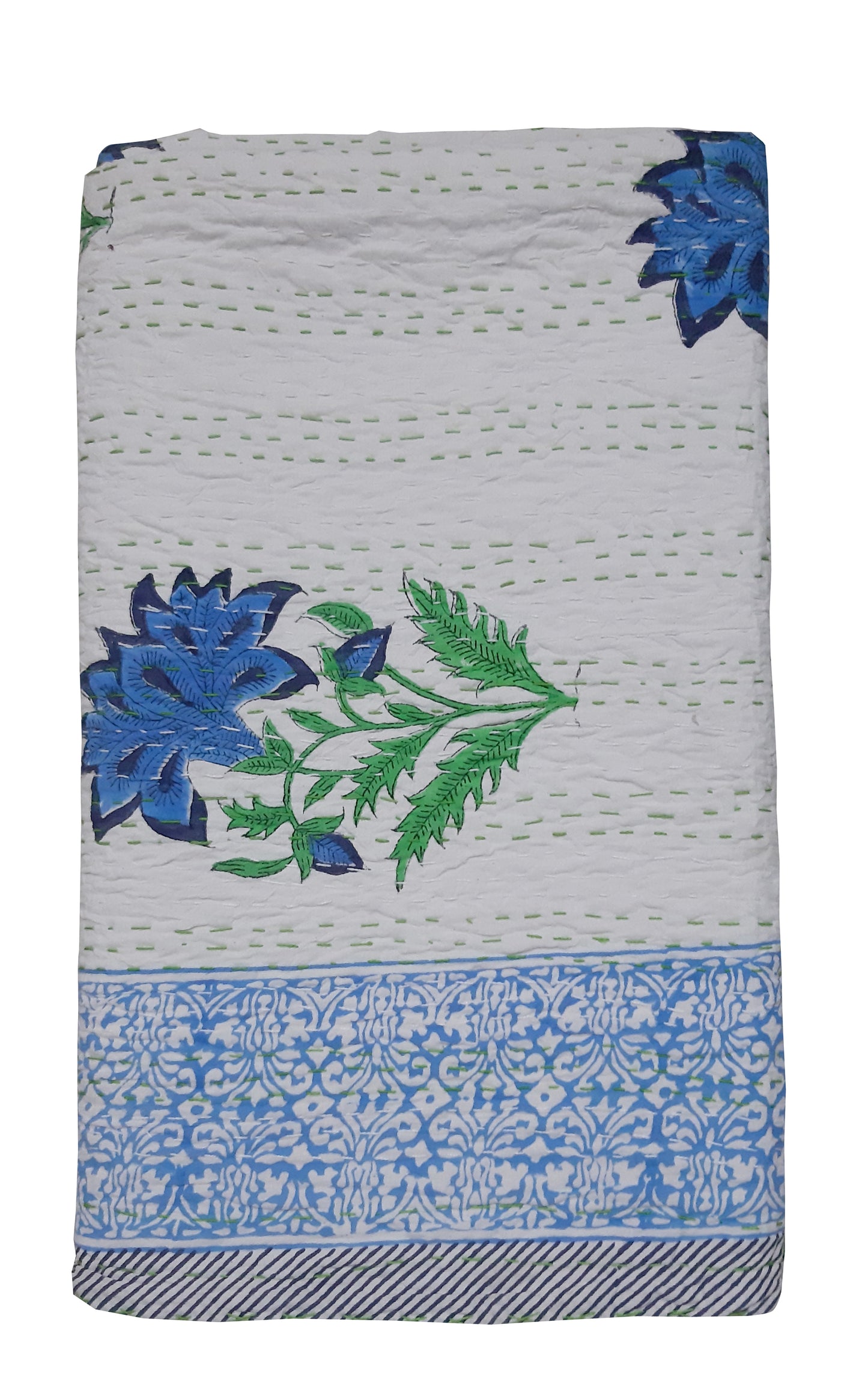 Handmade Cotton Kantha Bedspread Quilt Handmade Throw Blanket Gudari Traditional block Printed