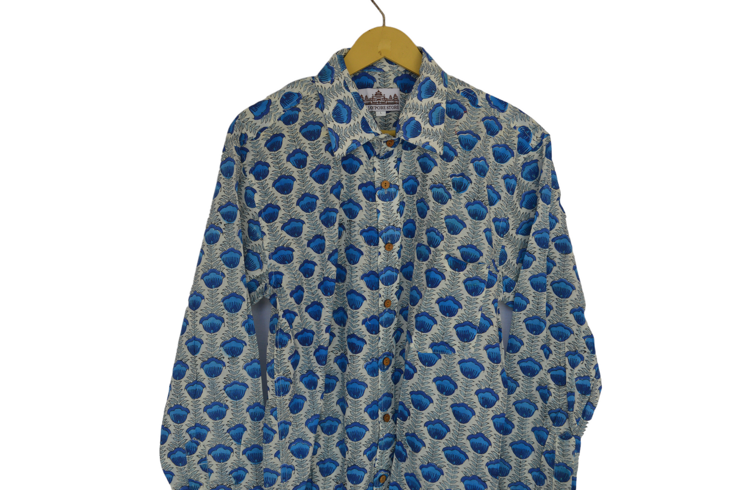 Men's Cotton Shirt Slim Fit Full Sleeves Traditional Block Printed Button Down Skin Friendly Cotton fabric Shirt