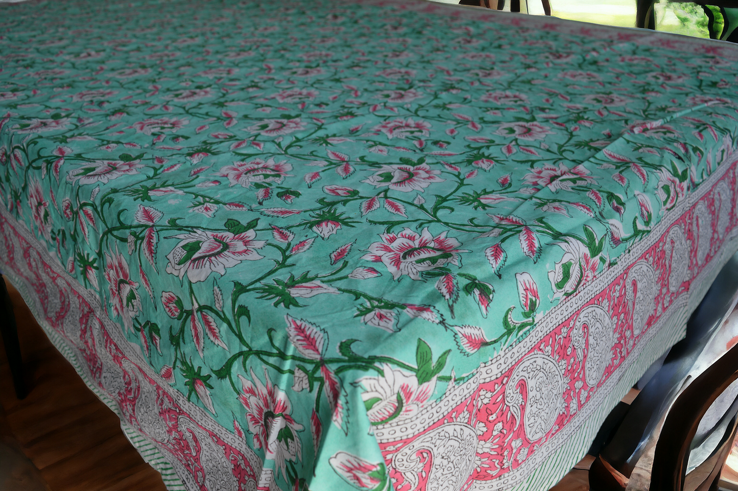 Indian Hand Block Traditional Printed Tablecloth Handmade Cotton Floral 6 Seater Tabletop Decorative for Dinning Table 60 * 90 Inches with Nepkins