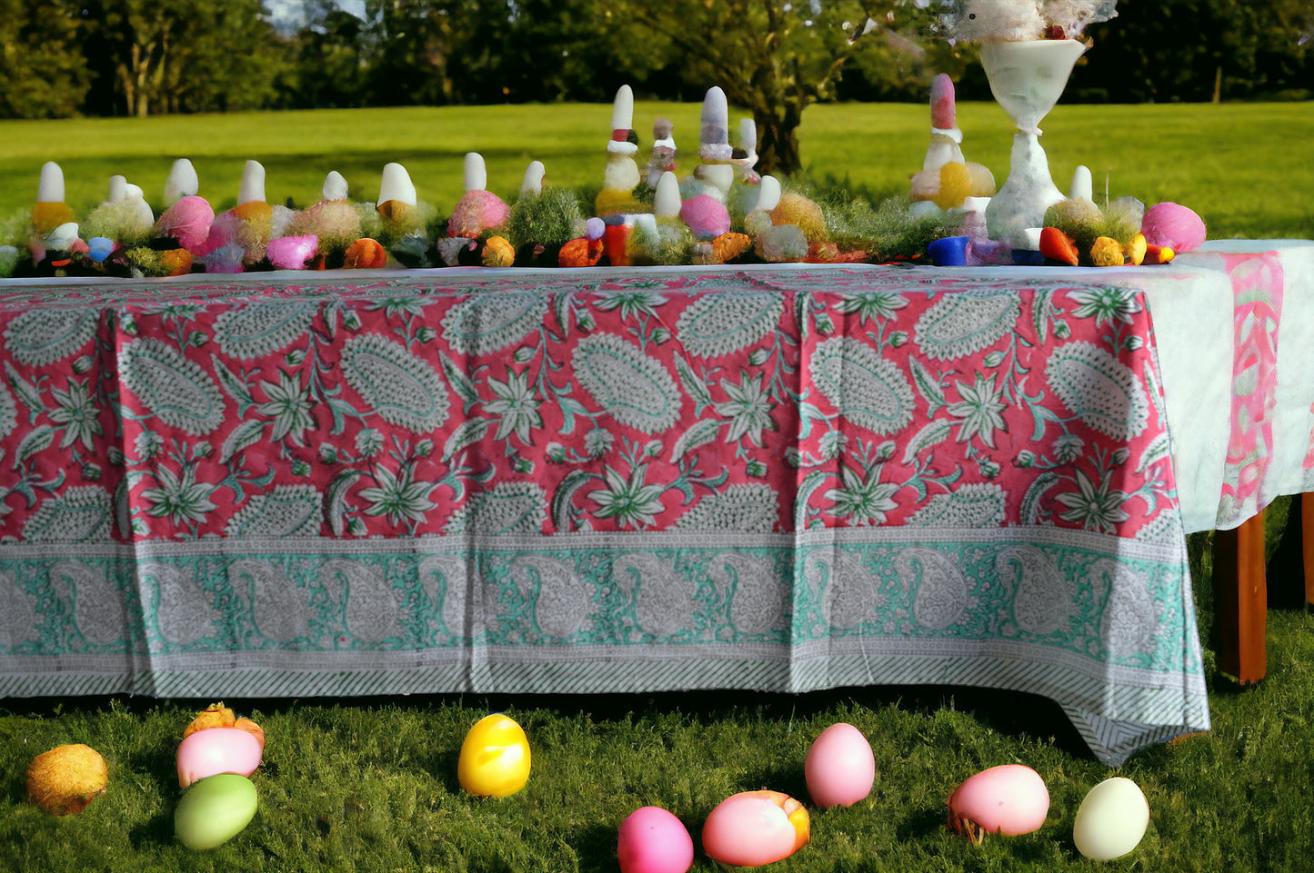 Indian Hand Block Traditional Printed Tablecloth Handmade Cotton Floral 6 Seater Tabletop Decorative for Dinning Table 60 * 90 Inches with Nepkins