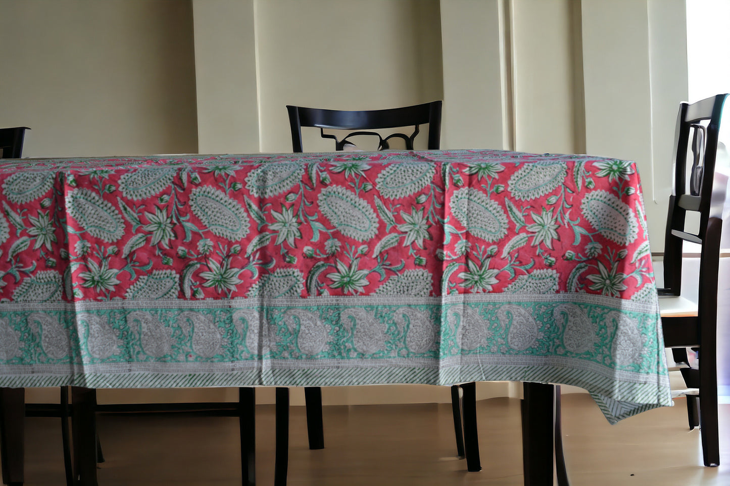 Indian Hand Block Traditional Printed Tablecloth Handmade Cotton Floral 6 Seater Tabletop Decorative for Dinning Table 60 * 90 Inches with Nepkins