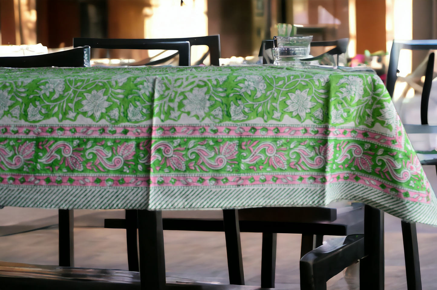 Indian Hand Block Traditional Printed Tablecloth Handmade Cotton Floral 6 Seater Tabletop Decorative for Dinning Table 60 * 90 Inches with Nepkins