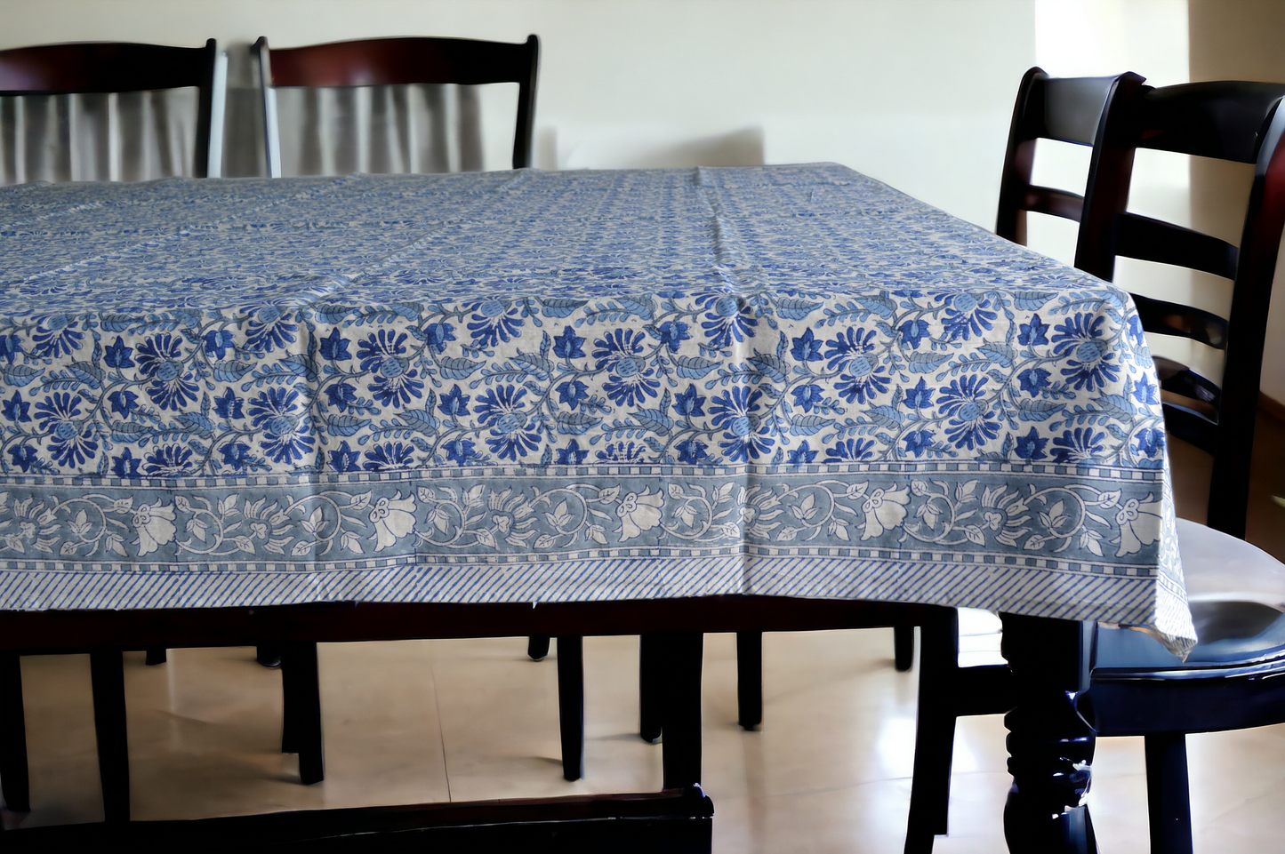 Indian Hand Block Traditional Printed Tablecloth Handmade Cotton Floral 6 Seater Tabletop Decorative for Dinning Table 60 * 90 Inches with Nepkins