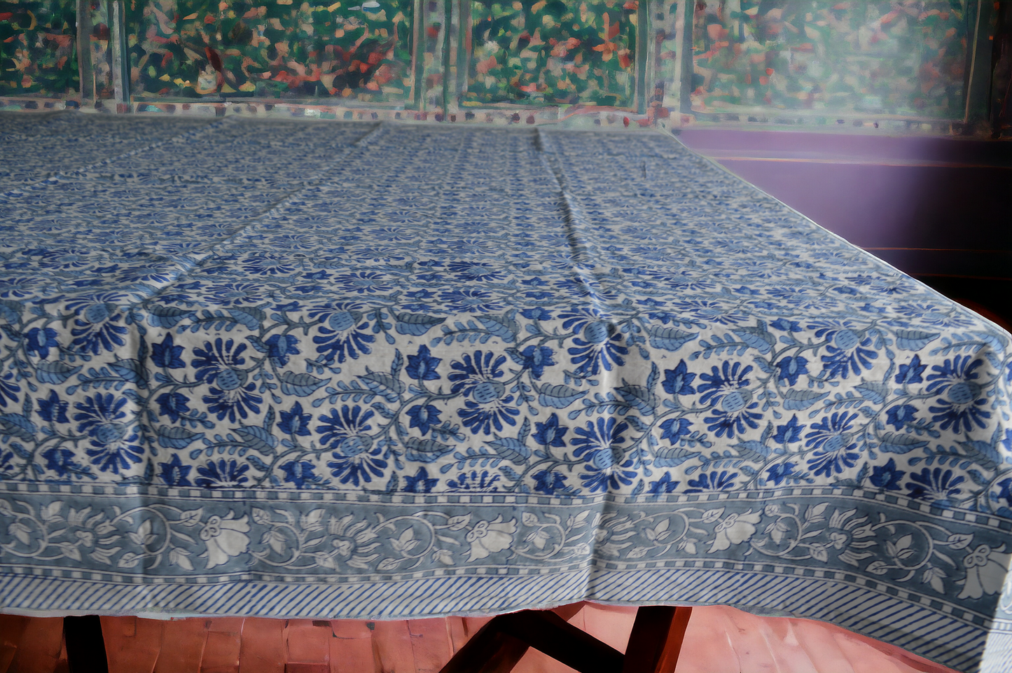 Indian Hand Block Traditional Printed Tablecloth Handmade Cotton Floral 6 Seater Tabletop Decorative for Dinning Table 60 * 90 Inches with Nepkins