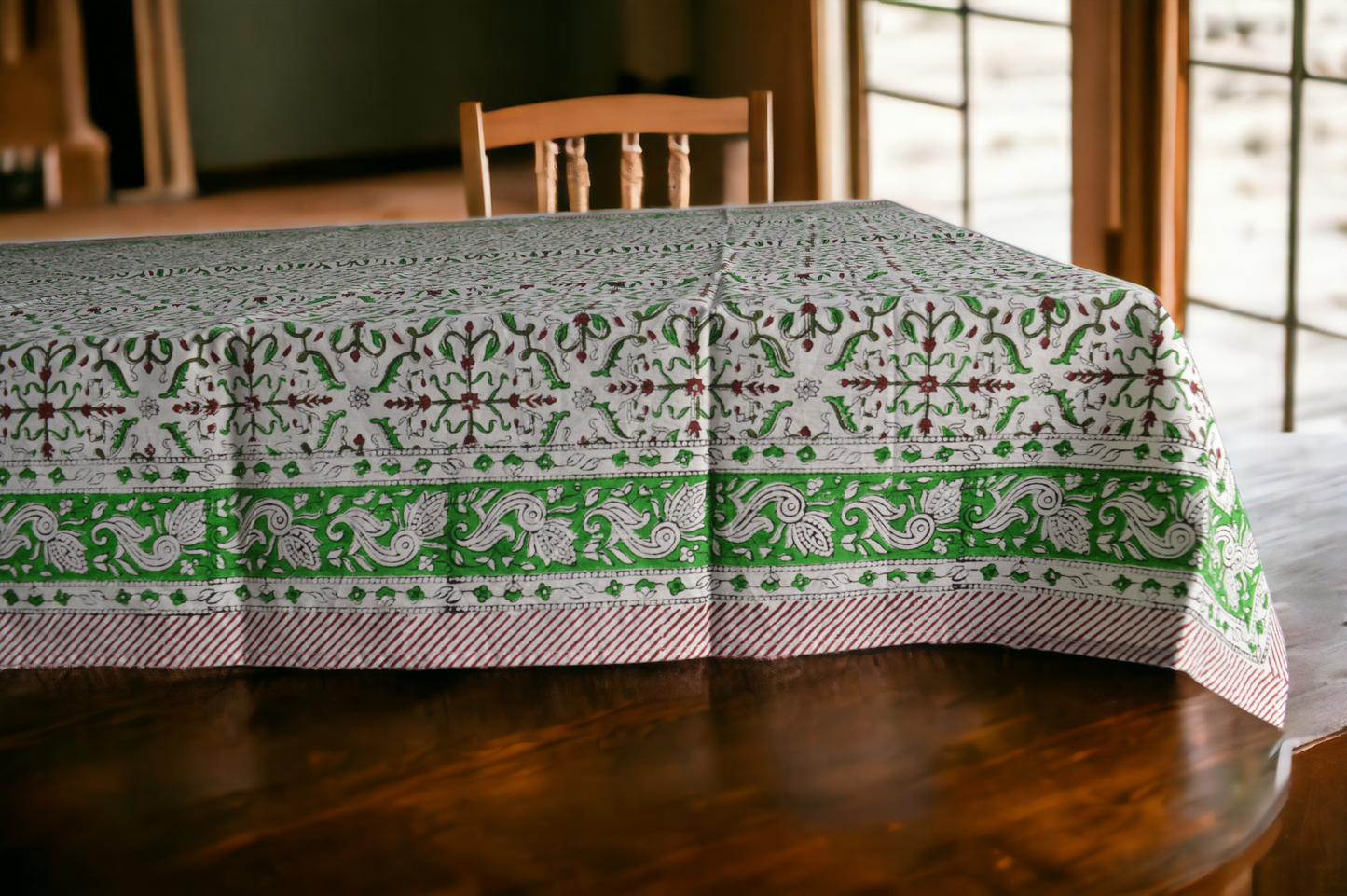 Indian Hand Block Traditional Printed Tablecloth Handmade Cotton Floral 6 Seater Tabletop Decorative for Dinning Table 60 * 90 Inches with Nepkins