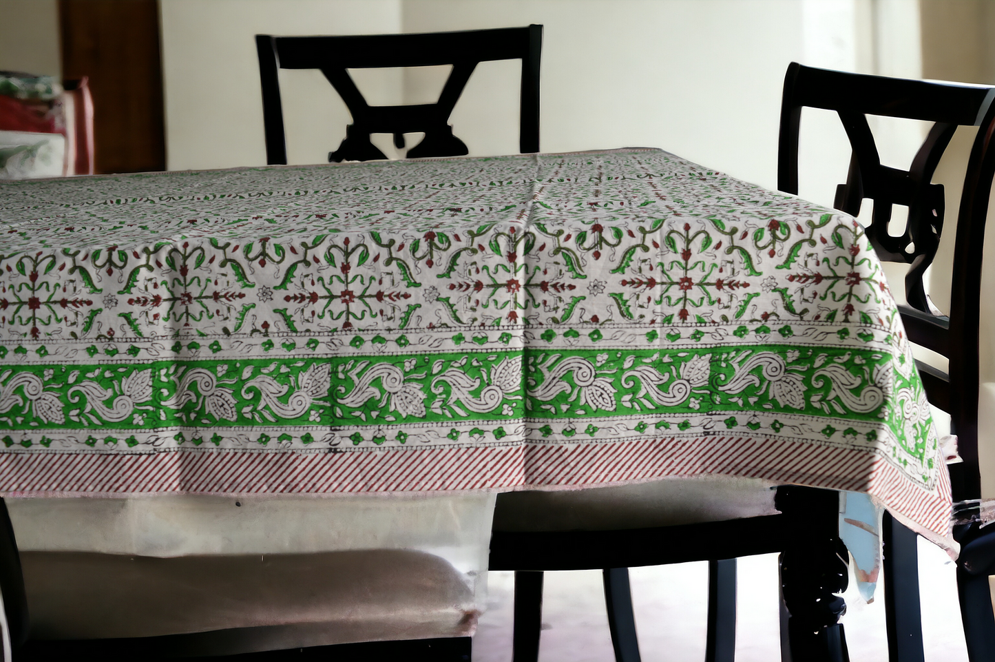 Indian Hand Block Traditional Printed Tablecloth Handmade Cotton Floral 6 Seater Tabletop Decorative for Dinning Table 60 * 90 Inches with Nepkins