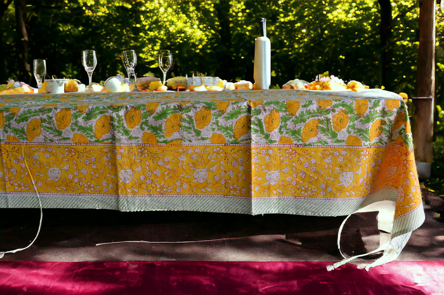 Indian Hand Block Traditional Printed Tablecloth Handmade Cotton Floral 6 Seater Tabletop Decorative for Dinning Table 60 * 90 Inches with Nepkins